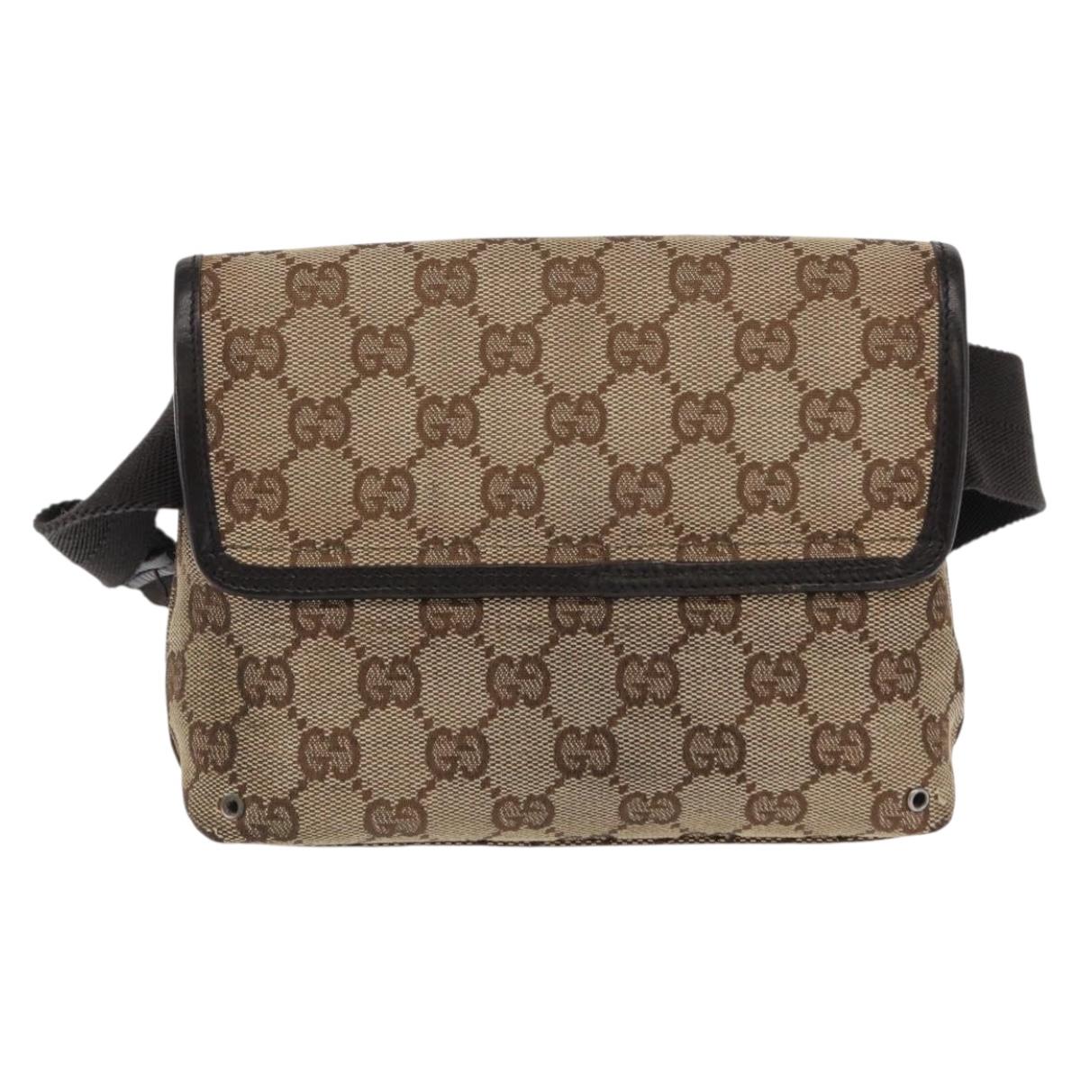 GUCCI GG Canvas Body Bag Beige Silver 92543 Auth gh1646