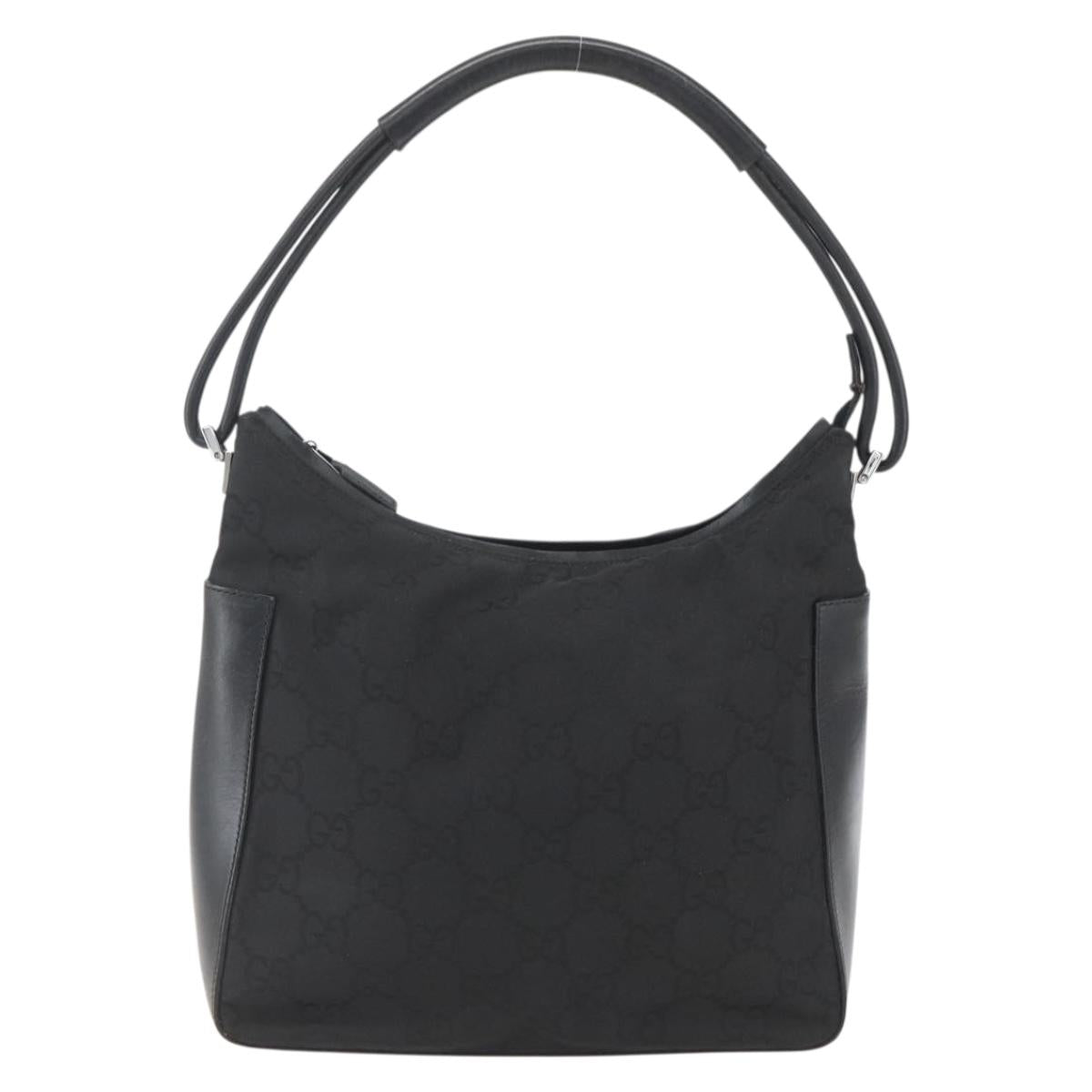 GUCCI GG Canvas Shoulder Bag Black Silver 001 3766 Auth gh1647