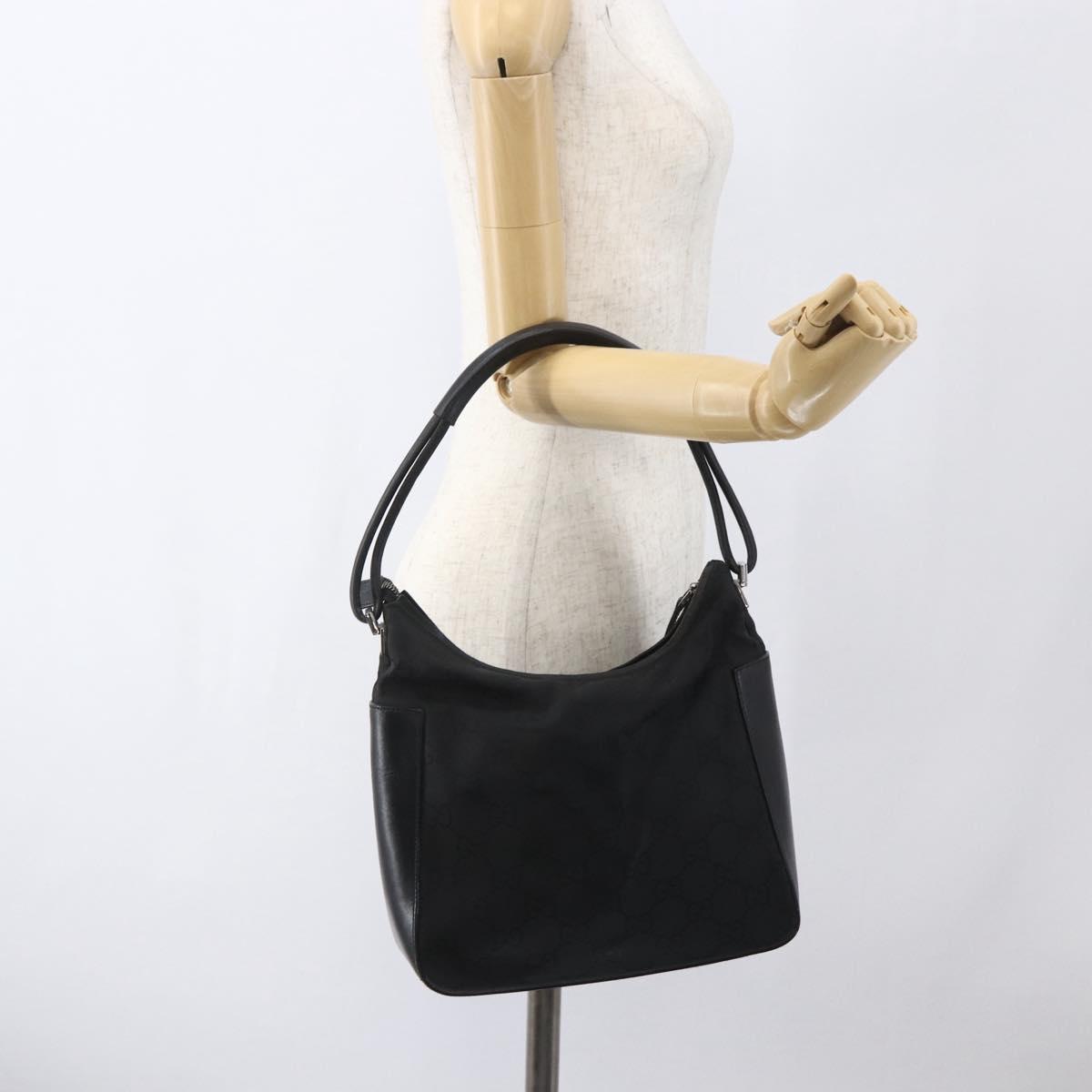 GUCCI GG Canvas Shoulder Bag Black Silver 001 3766 Auth gh1647