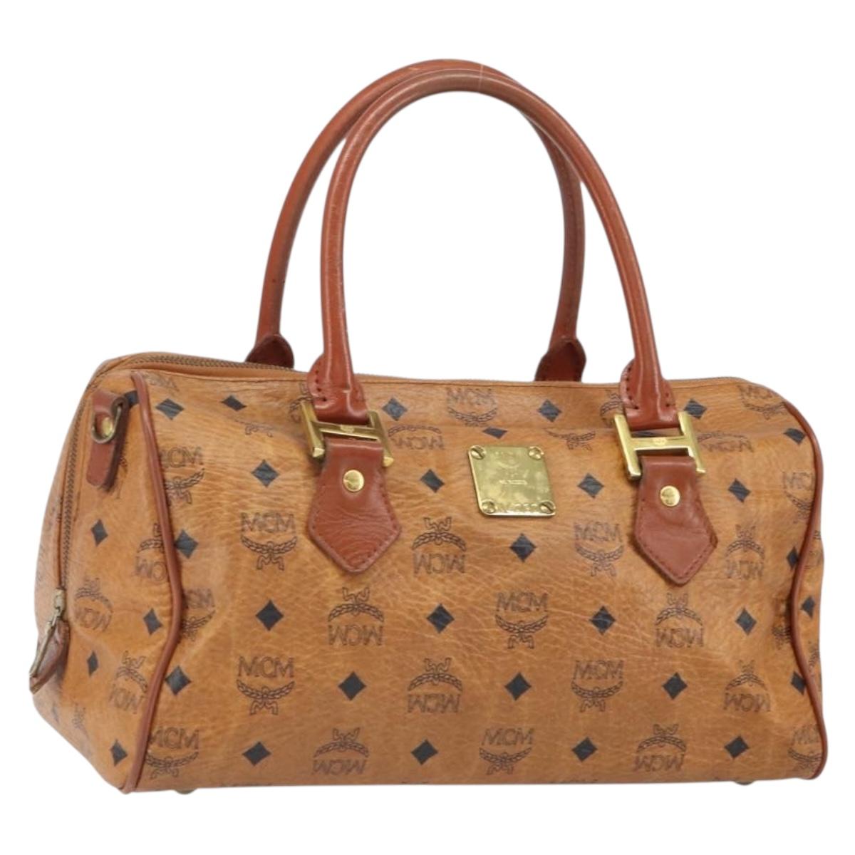 MCM Vicetos Logogram Hand Bag PVC Leather Brown Gold Auth gh1649