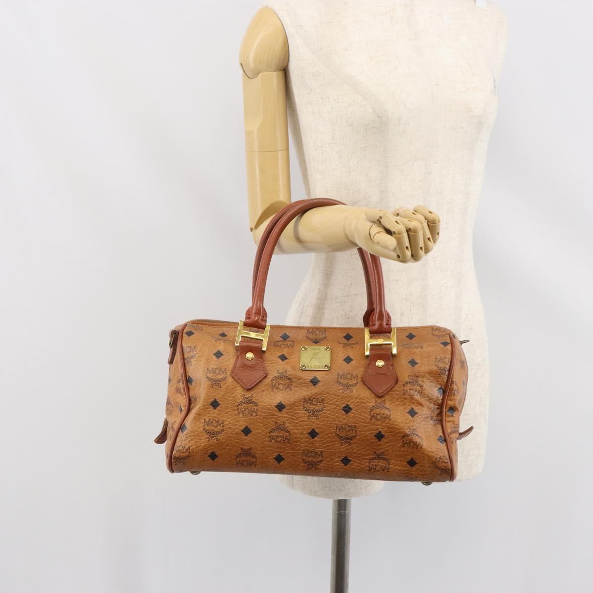 MCM Vicetos Logogram Hand Bag PVC Leather Brown Gold Auth gh1649