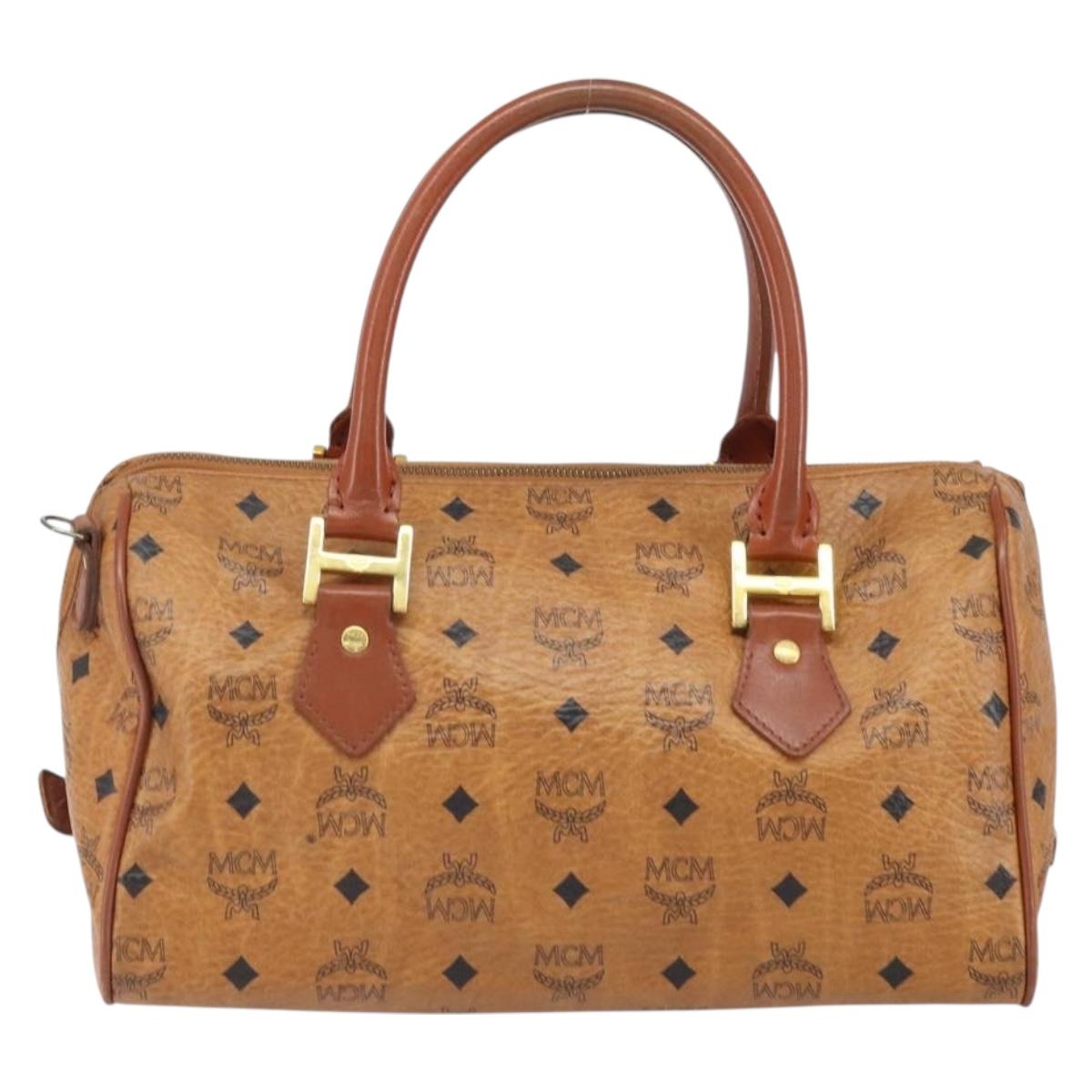 MCM Vicetos Logogram Hand Bag PVC Leather Brown Gold Auth gh1649
