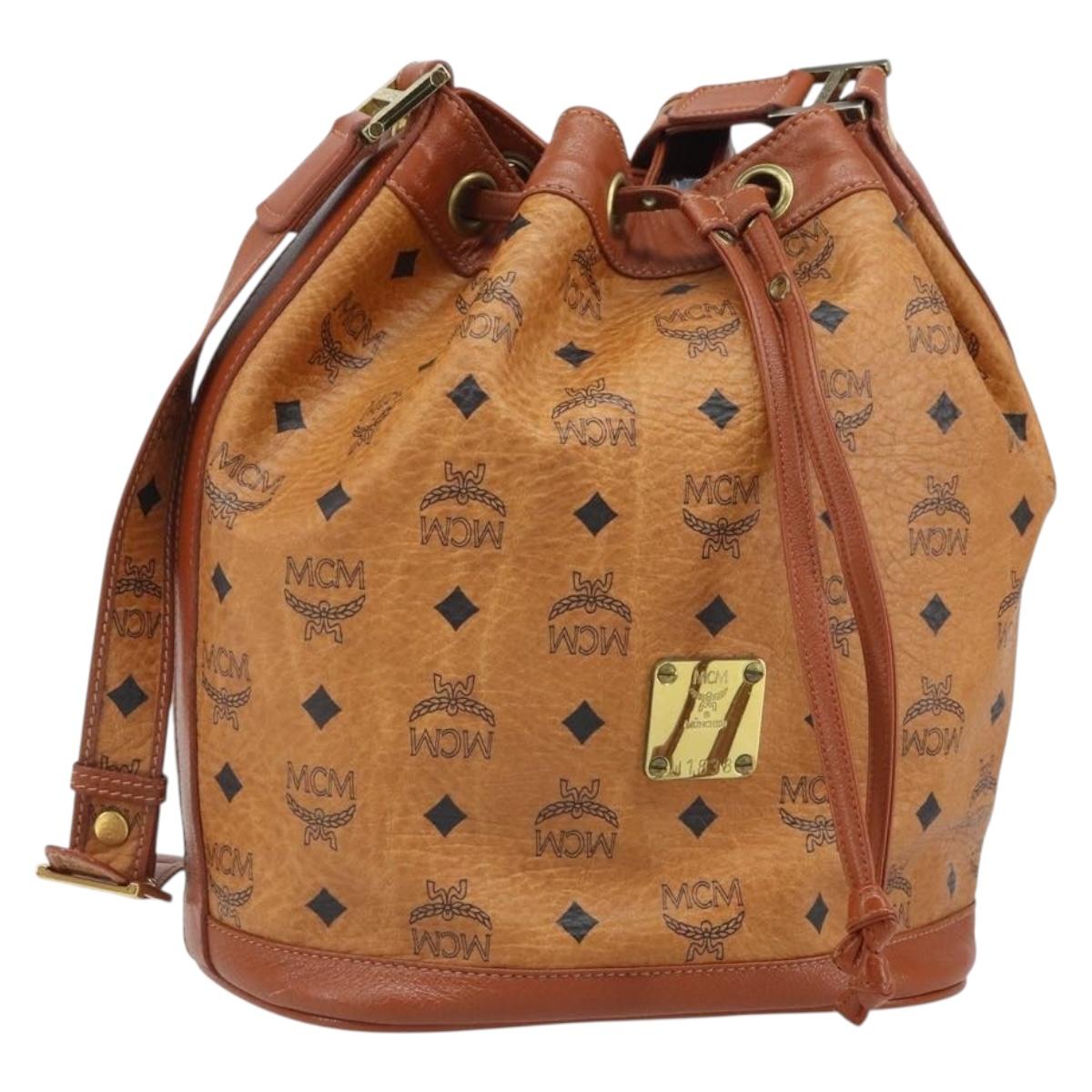 MCM Vicetos Logogram Shoulder Bag PVC Leather Brown Gold Auth gh1650