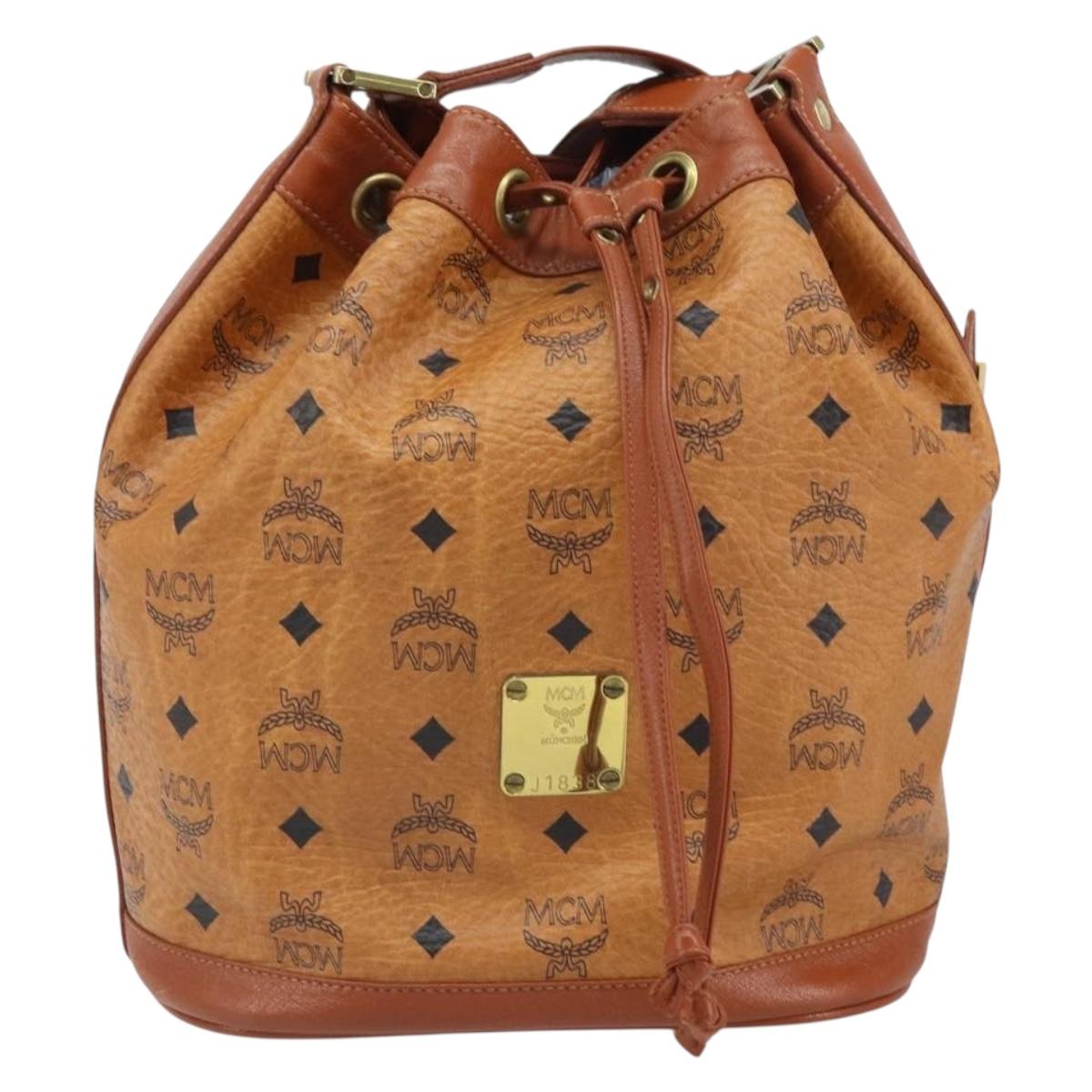 MCM Vicetos Logogram Shoulder Bag PVC Leather Brown Gold Auth gh1650