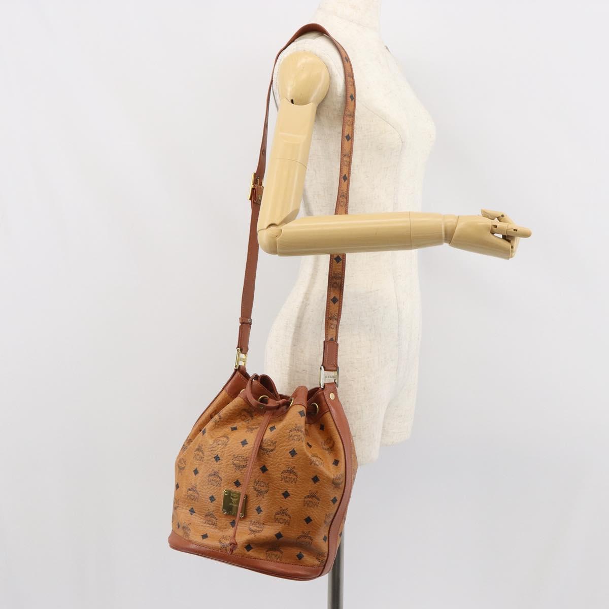 MCM Vicetos Logogram Shoulder Bag PVC Leather Brown Gold Auth gh1650
