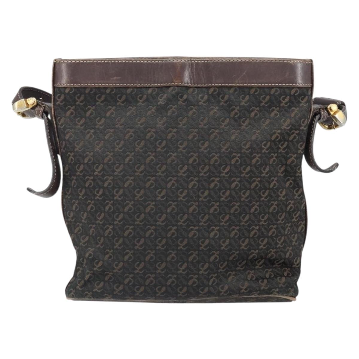 LOEWE Shoulder Bag Canvas Brown Gold Auth gh1652