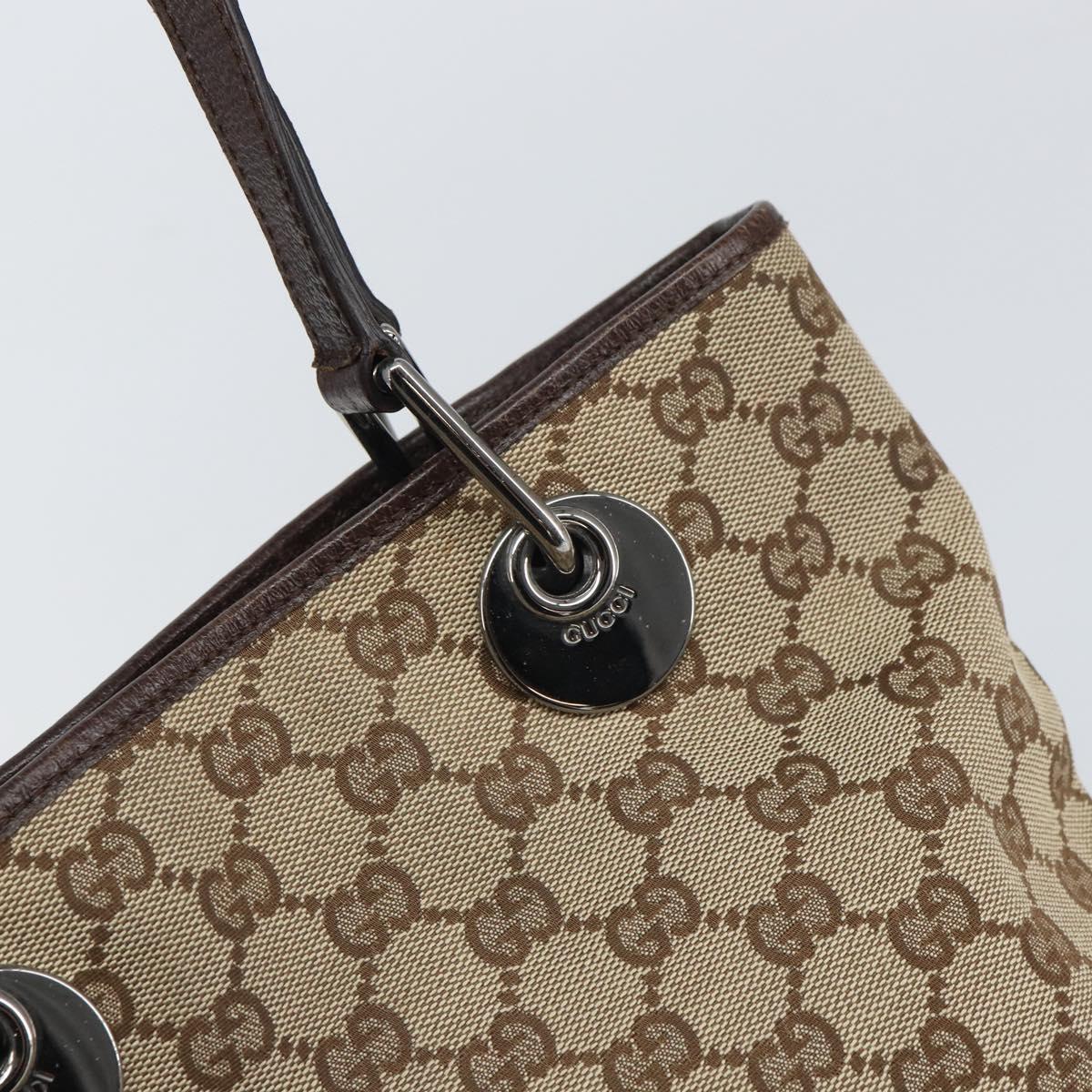 GUCCI GG Canvas Tote Bag Beige Silver 120840 Auth gh1653