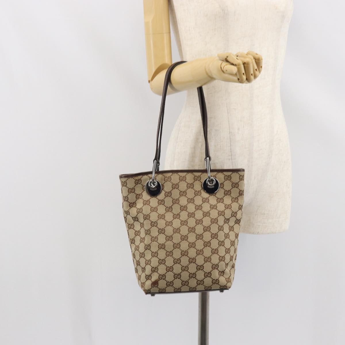 GUCCI GG Canvas Tote Bag Beige Silver 120840 Auth gh1653