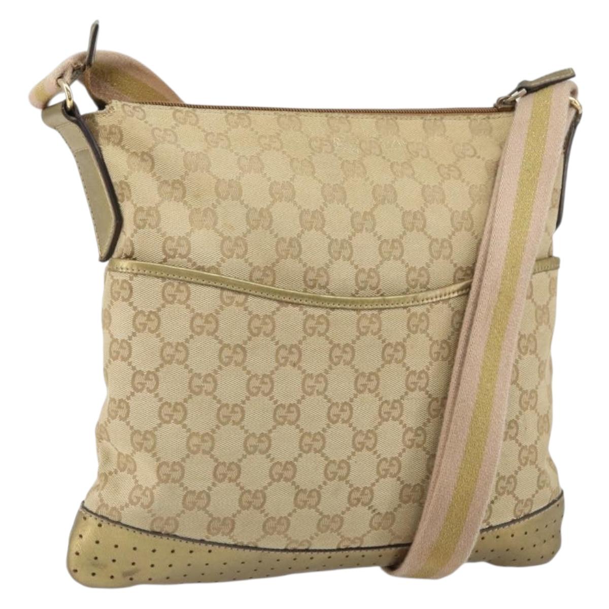 GUCCI GG Canvas Shoulder Bag Beige Gold 145857 Auth gh1654