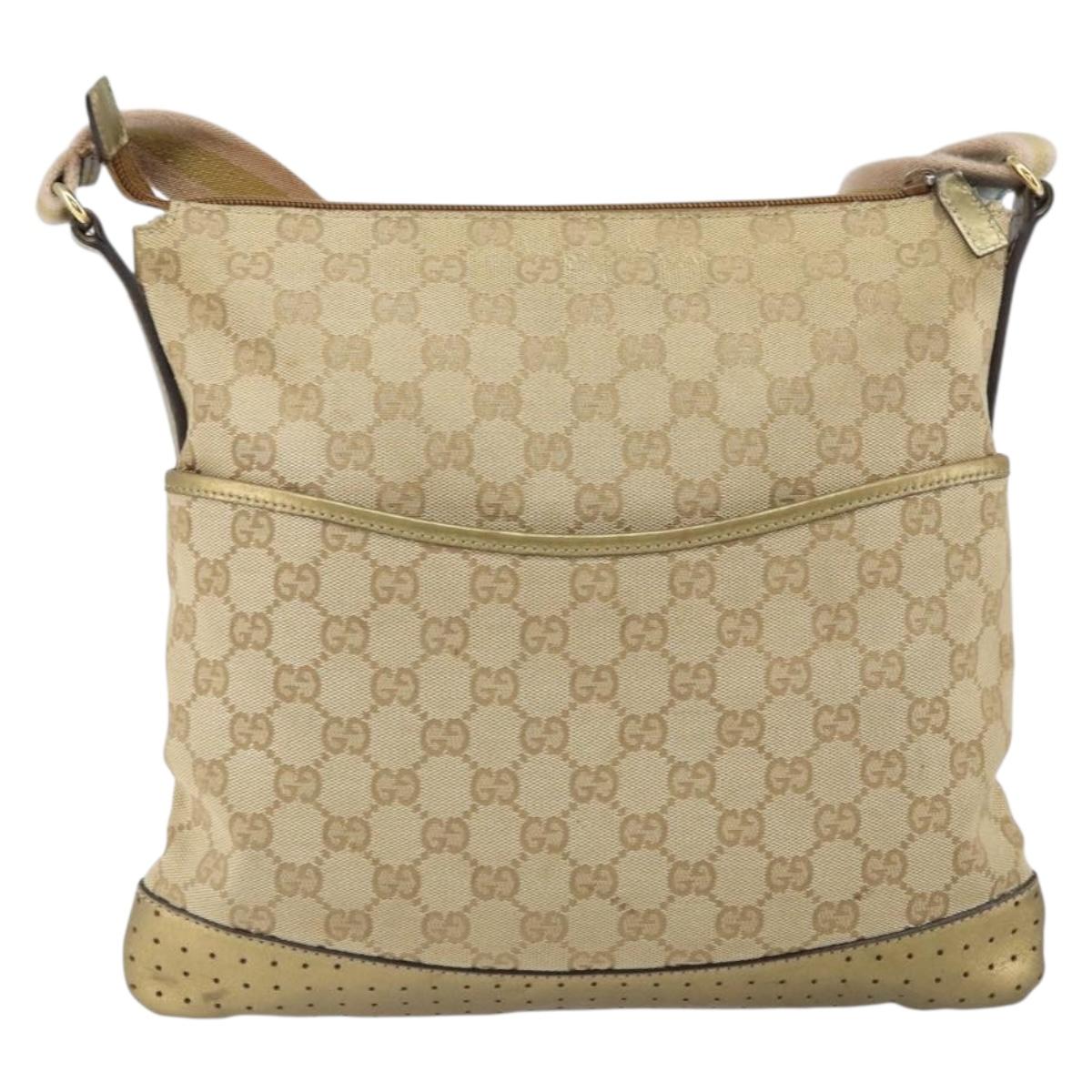 GUCCI GG Canvas Shoulder Bag Beige Gold 145857 Auth gh1654