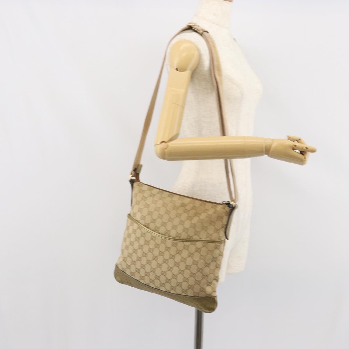 GUCCI GG Canvas Shoulder Bag Beige Gold 145857 Auth gh1654