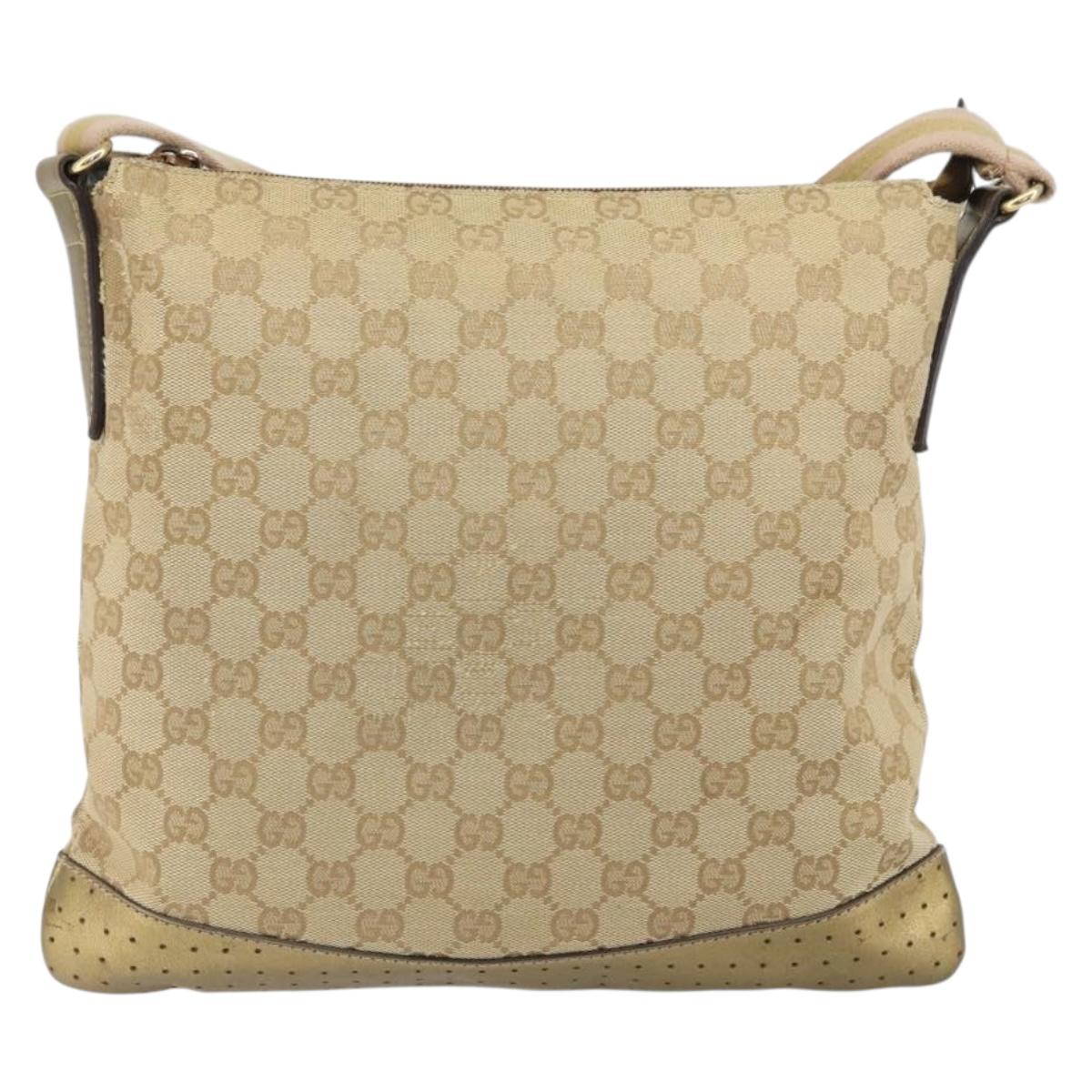 GUCCI GG Canvas Shoulder Bag Beige Gold 145857 Auth gh1654