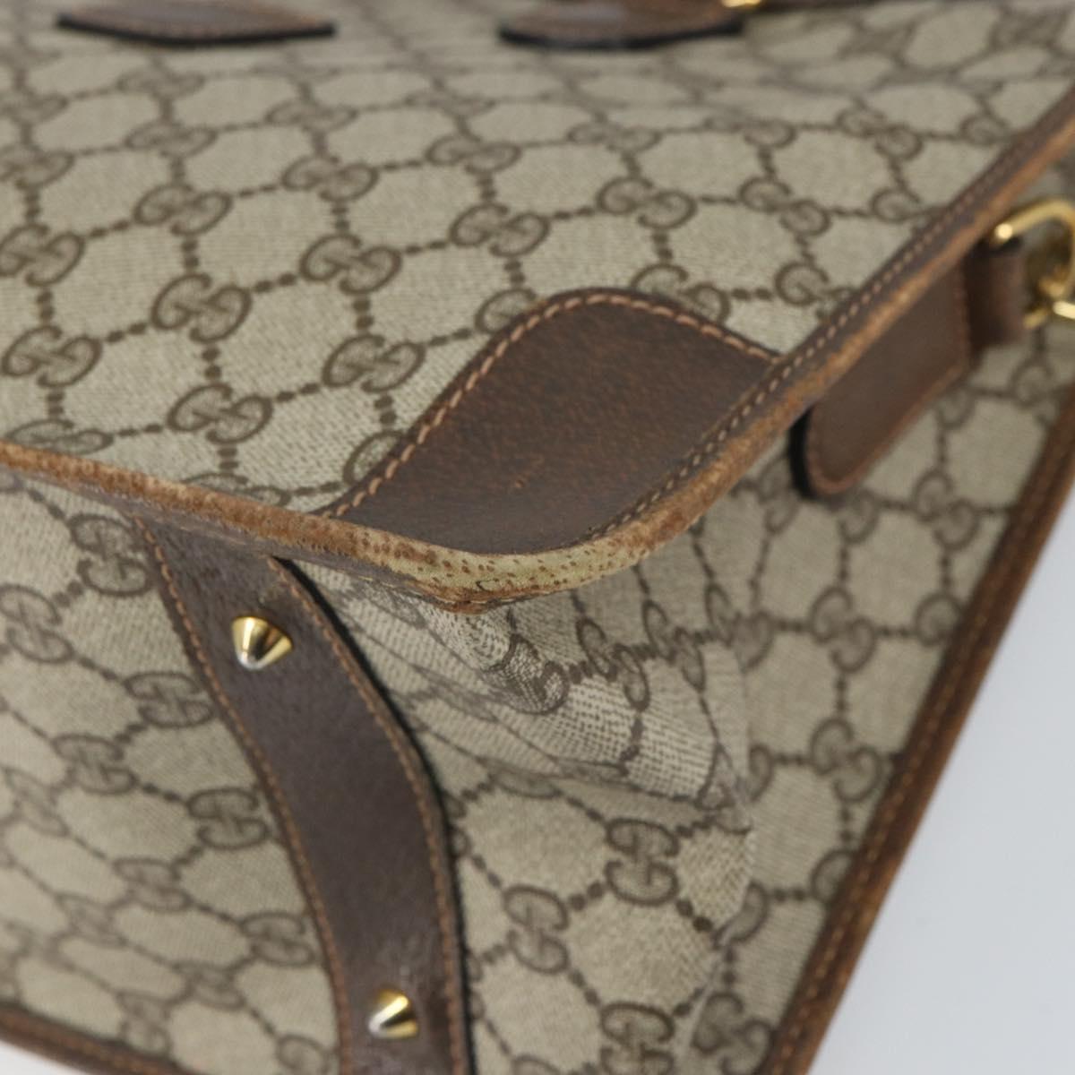 GUCCI GG Supreme Sherry Line Hand Bag PVC 2way Beige Gold Auth gh1655
