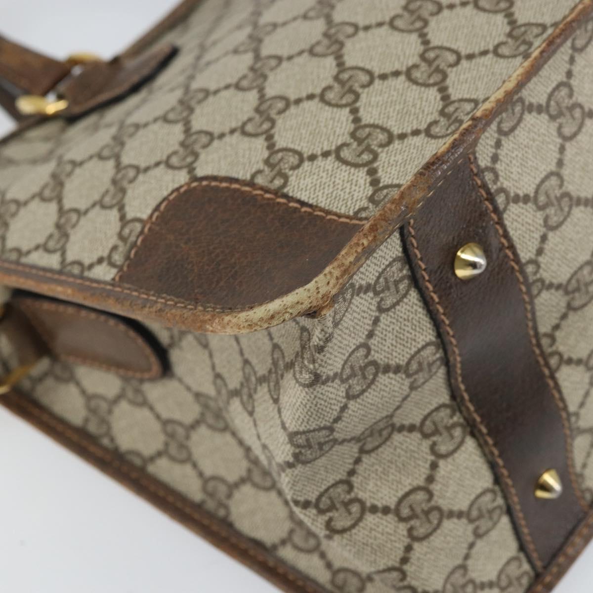 GUCCI GG Supreme Sherry Line Hand Bag PVC 2way Beige Gold Auth gh1655