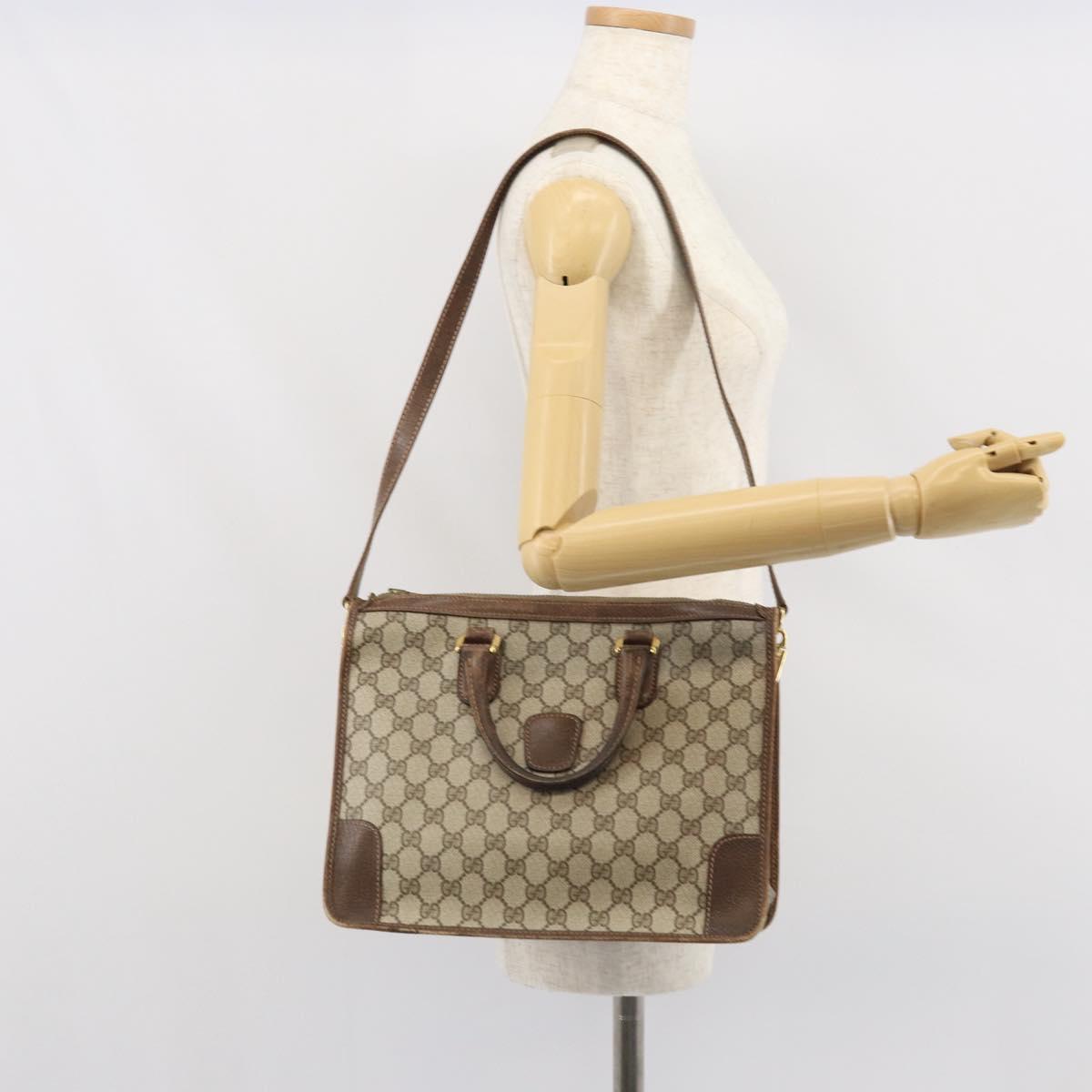GUCCI GG Supreme Sherry Line Hand Bag PVC 2way Beige Gold Auth gh1655