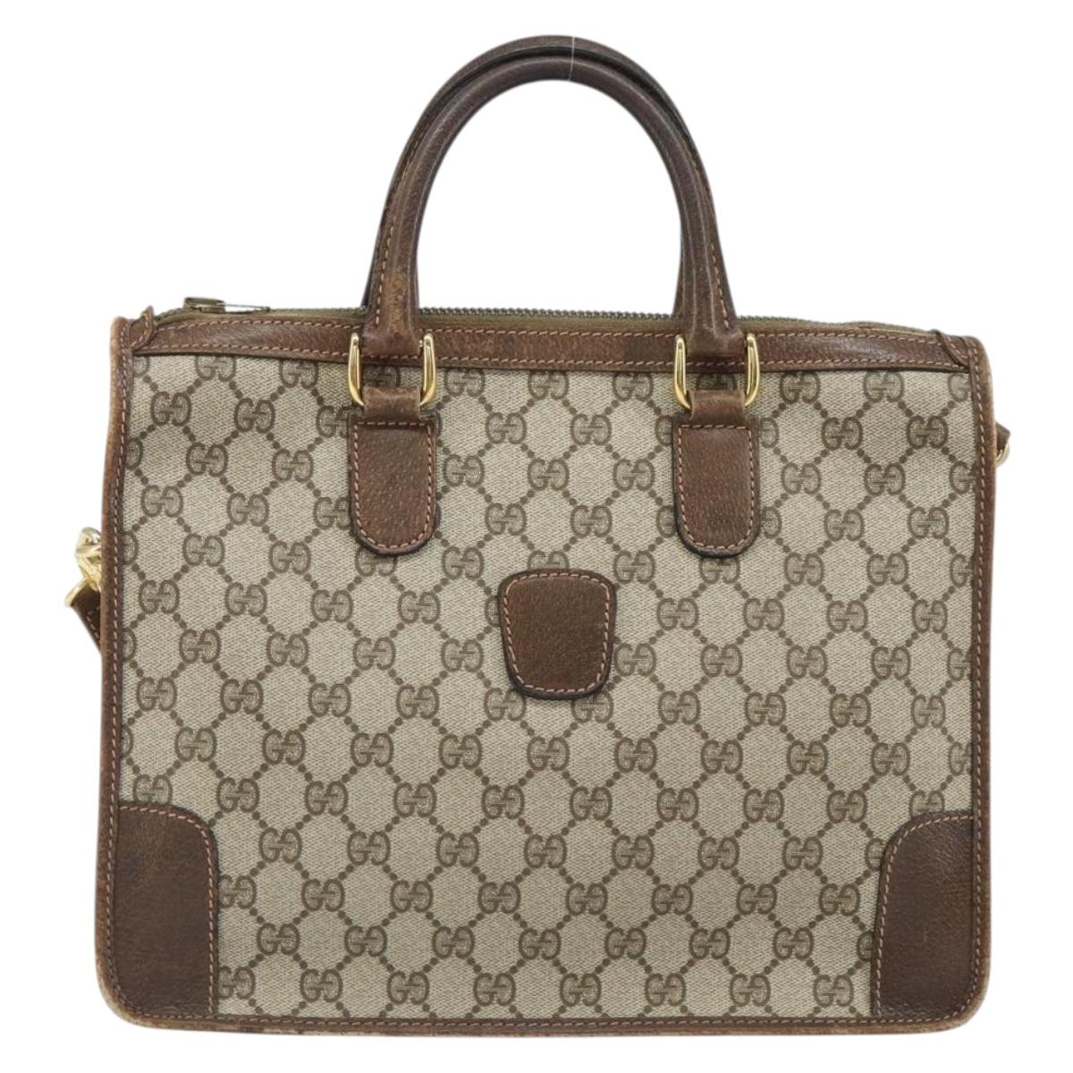 GUCCI GG Supreme Sherry Line Hand Bag PVC 2way Beige Gold Auth gh1655