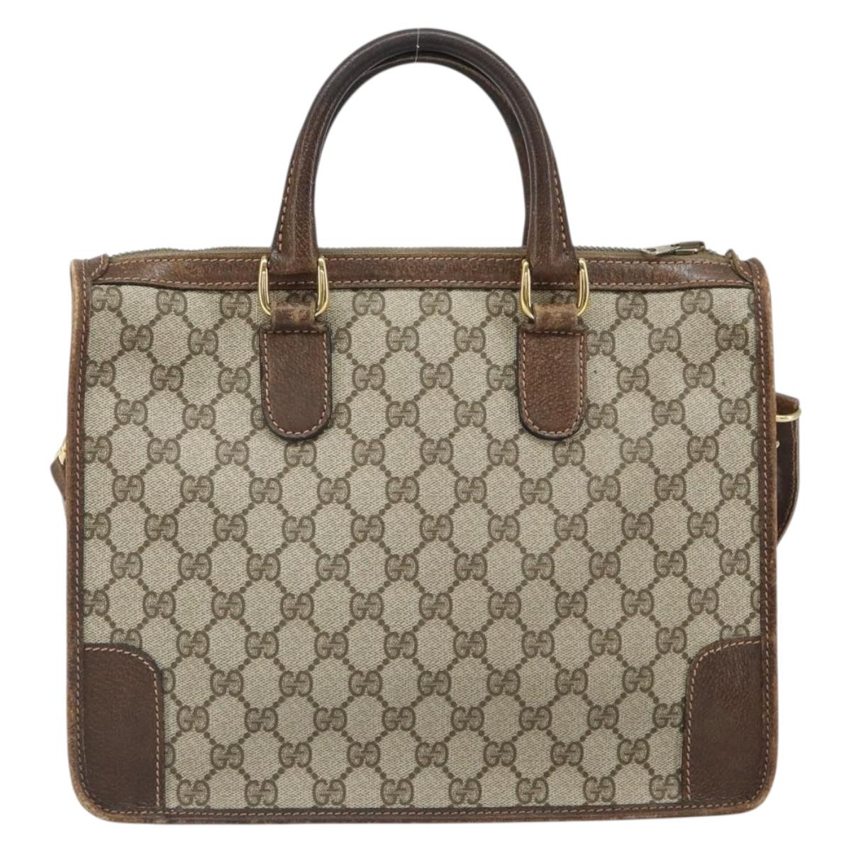 GUCCI GG Supreme Sherry Line Hand Bag PVC 2way Beige Gold Auth gh1655