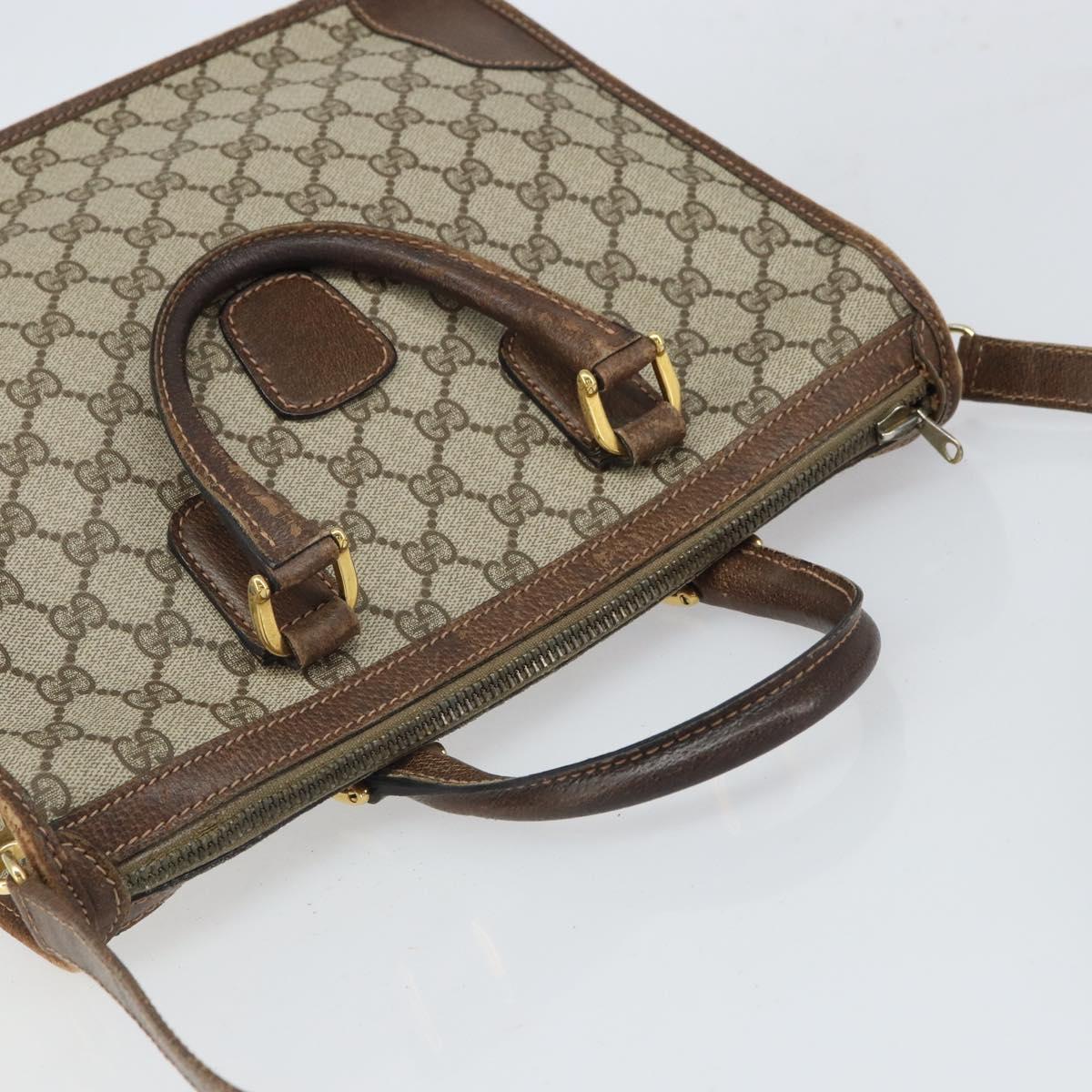 GUCCI GG Supreme Sherry Line Hand Bag PVC 2way Beige Gold Auth gh1655