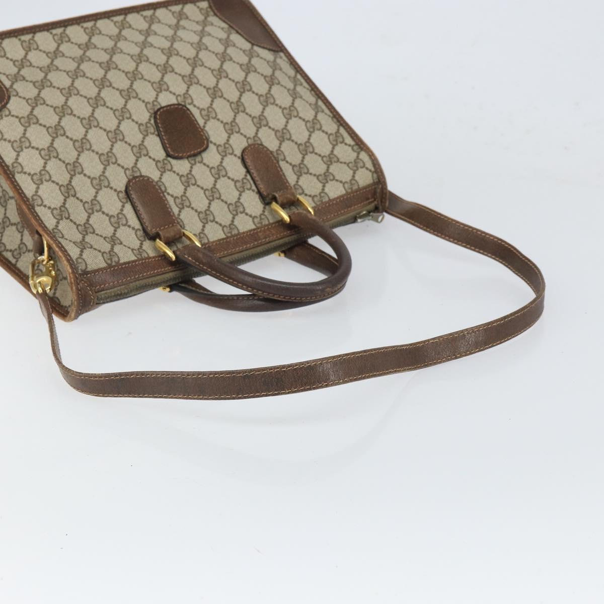 GUCCI GG Supreme Sherry Line Hand Bag PVC 2way Beige Gold Auth gh1655