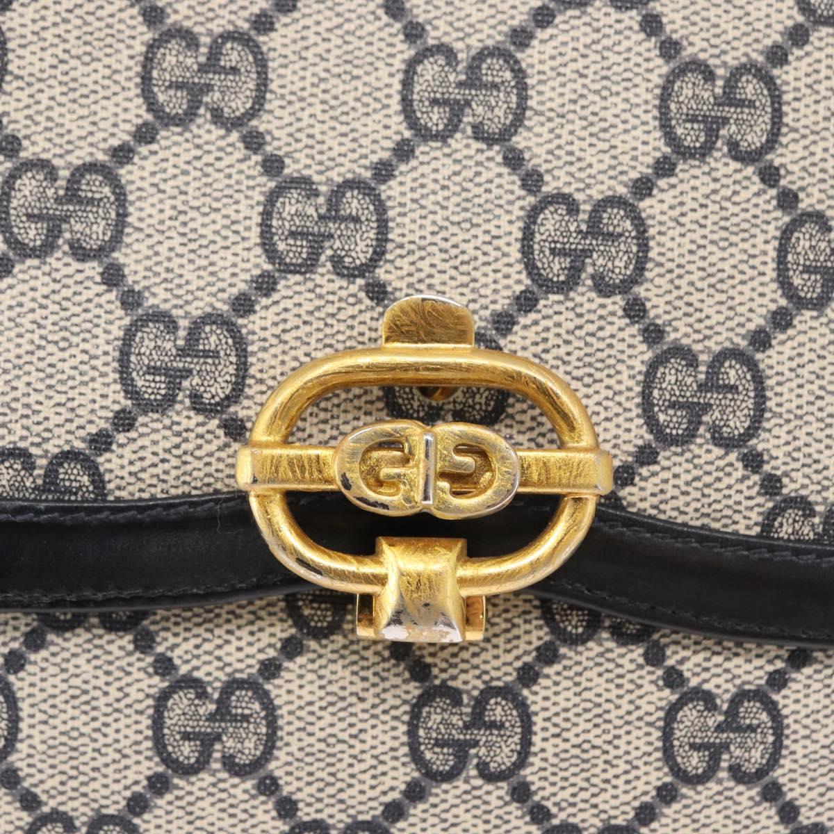 GUCCI GG Supreme Shoulder Bag PVC Navy Gold Auth gh1657