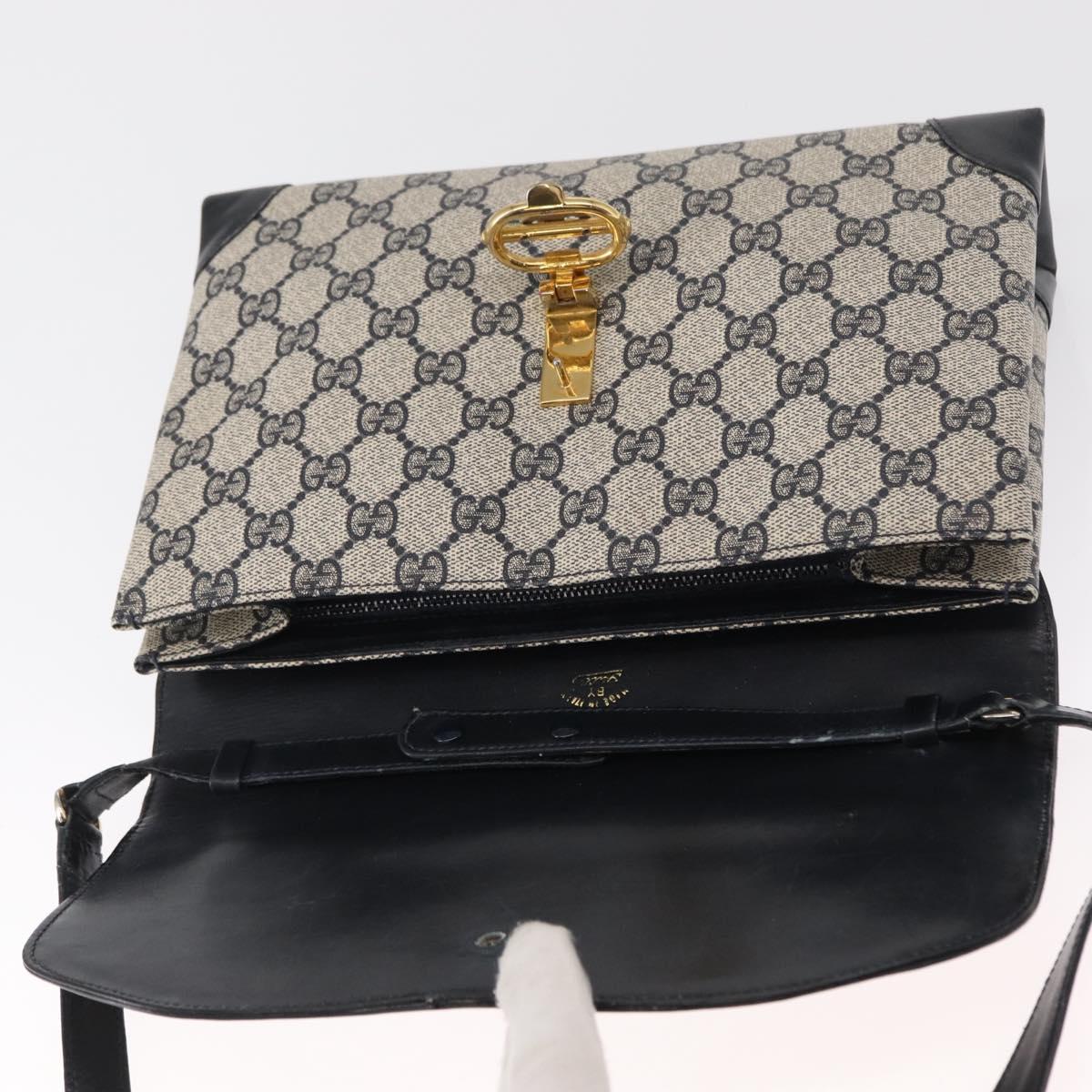 GUCCI GG Supreme Shoulder Bag PVC Navy Gold Auth gh1657