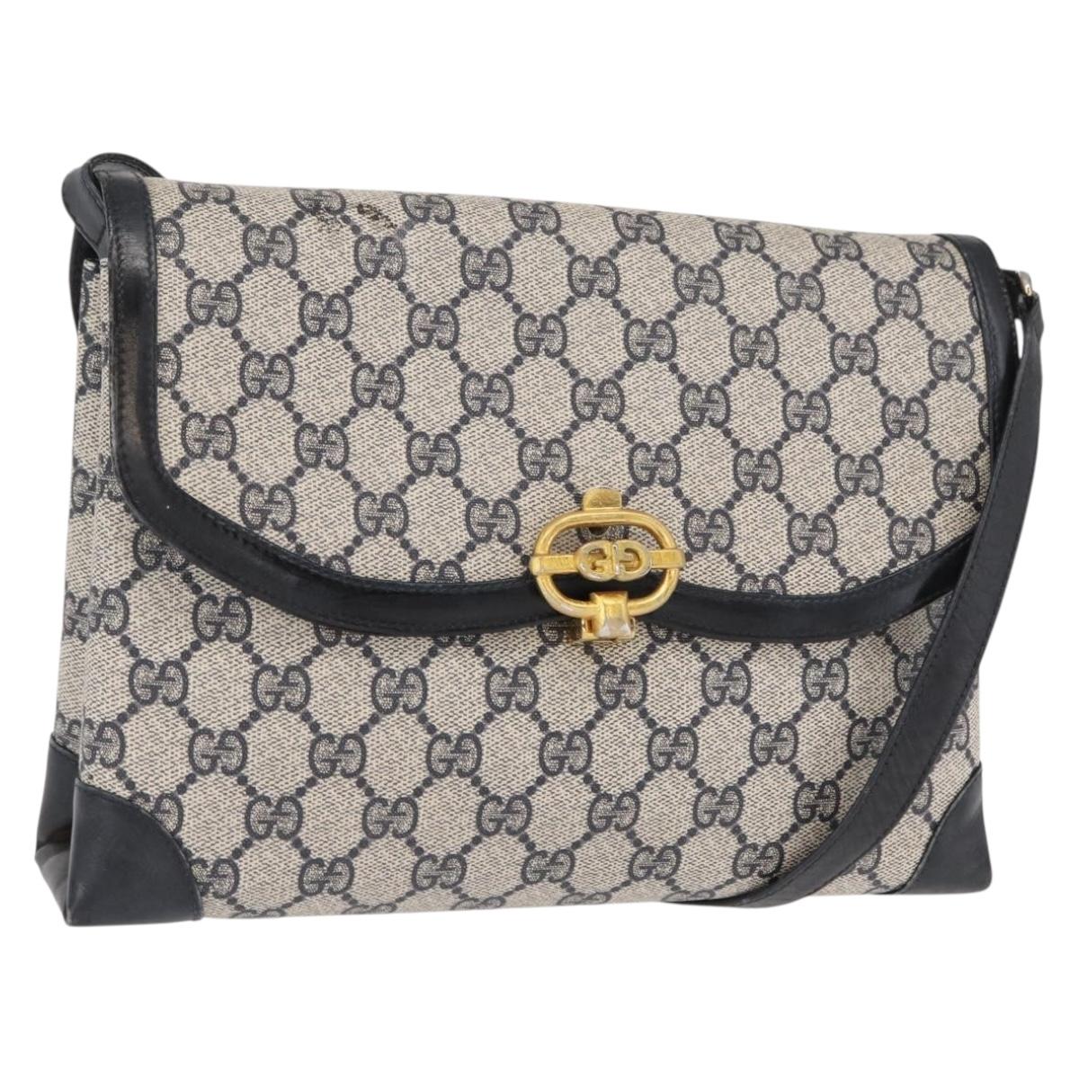 GUCCI GG Supreme Shoulder Bag PVC Navy Gold Auth gh1657