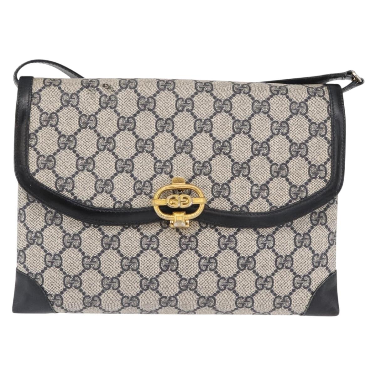 GUCCI GG Supreme Shoulder Bag PVC Navy Gold Auth gh1657