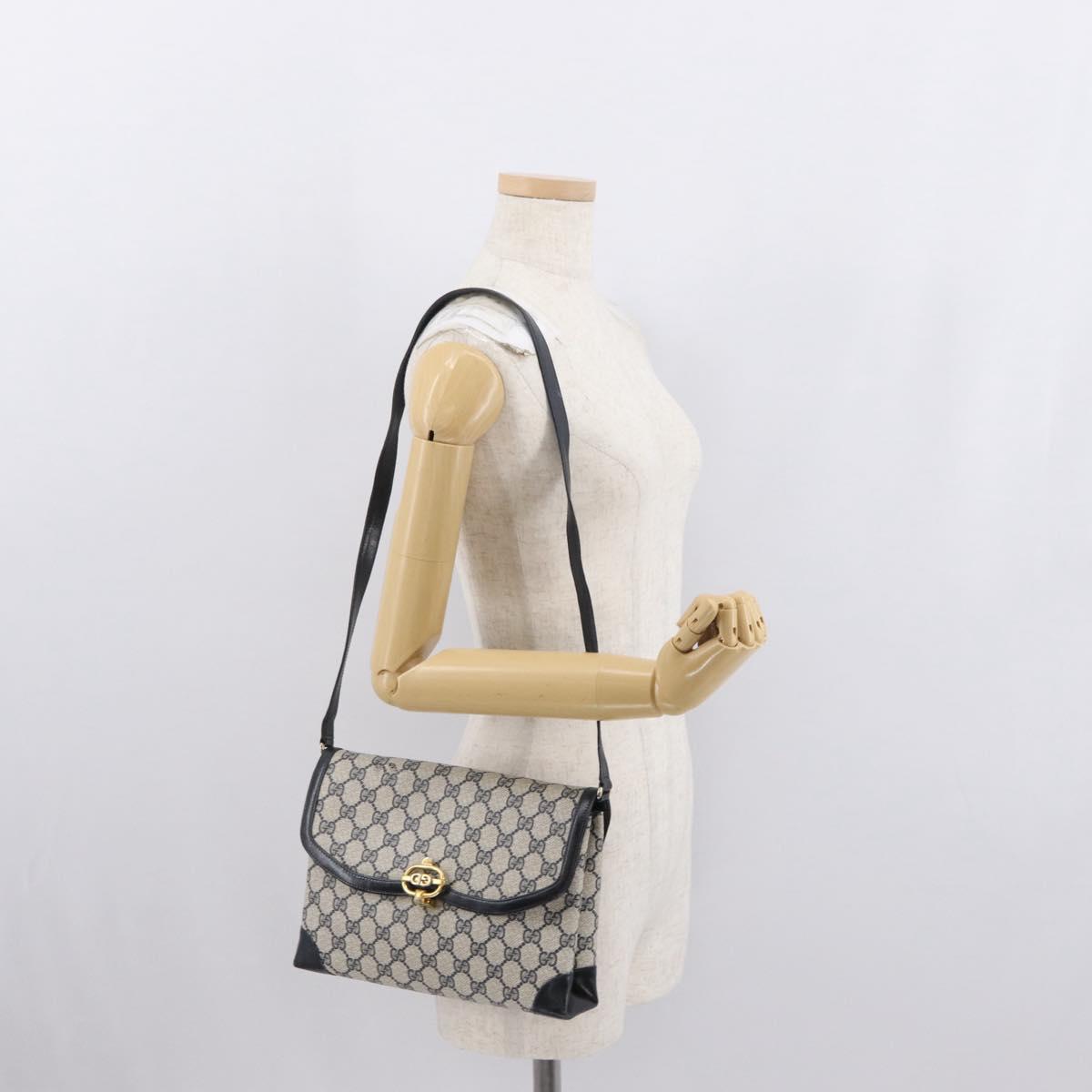 GUCCI GG Supreme Shoulder Bag PVC Navy Gold Auth gh1657