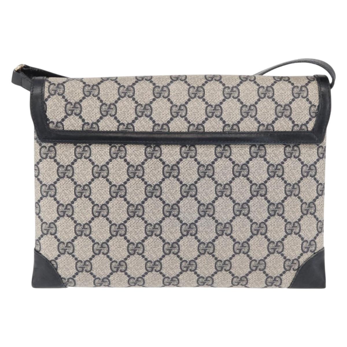 GUCCI GG Supreme Shoulder Bag PVC Navy Gold Auth gh1657