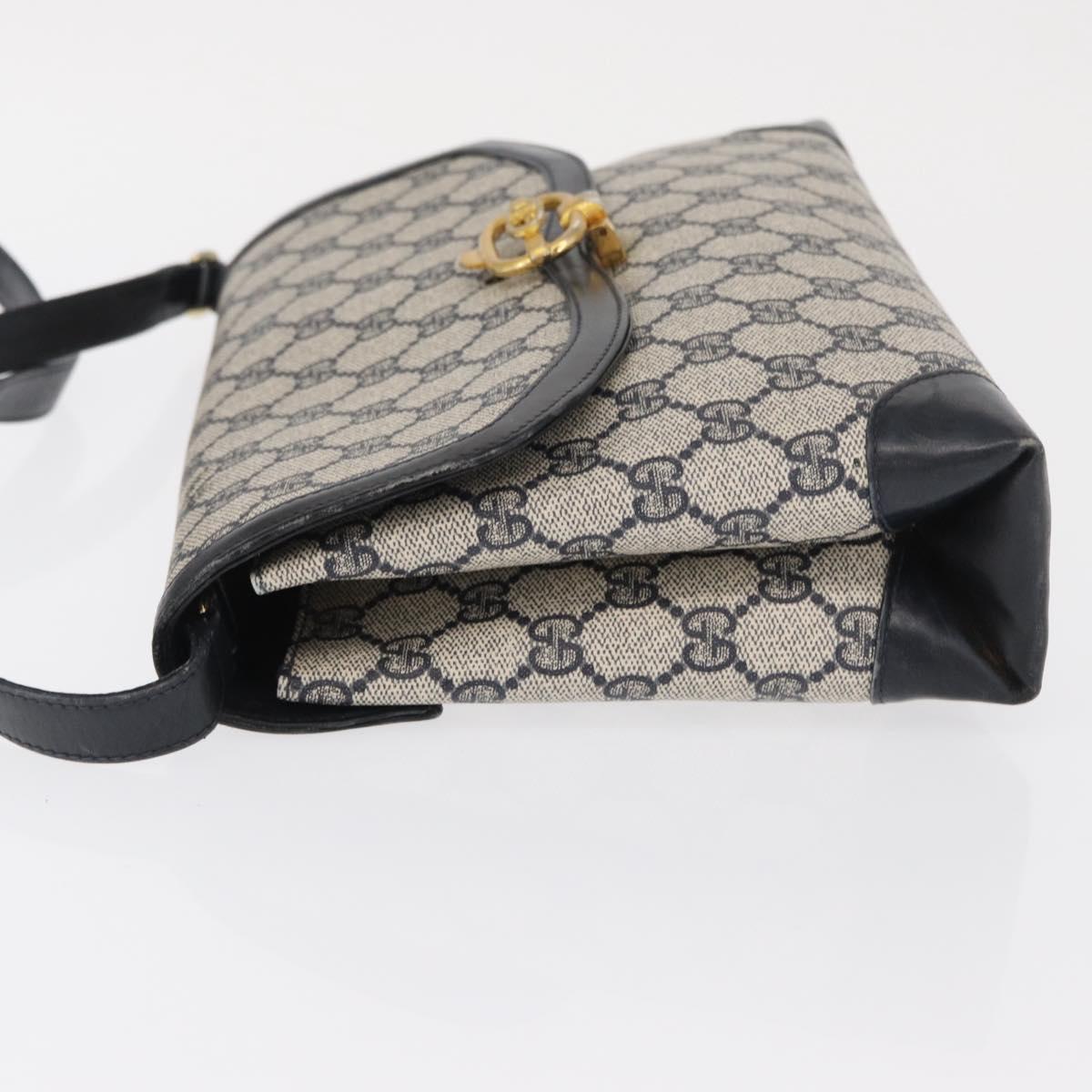 GUCCI GG Supreme Shoulder Bag PVC Navy Gold Auth gh1657