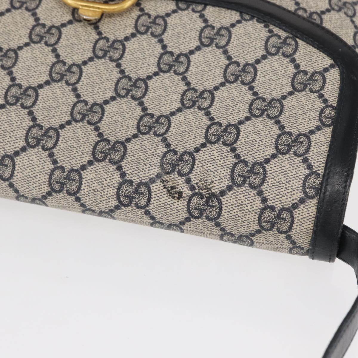 GUCCI GG Supreme Shoulder Bag PVC Navy Gold Auth gh1657