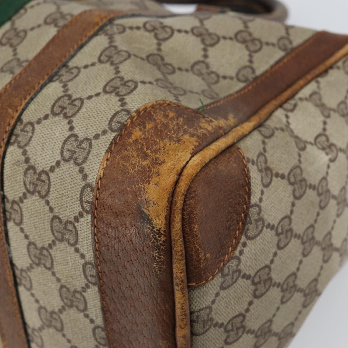 GUCCI GG Supreme Web Sherry Line Hand Bag PVC Beige Auth gh1658