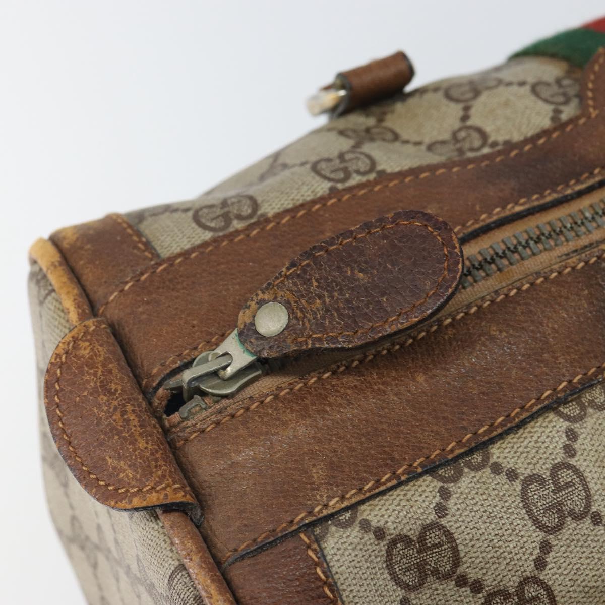 GUCCI GG Supreme Web Sherry Line Hand Bag PVC Beige Auth gh1658