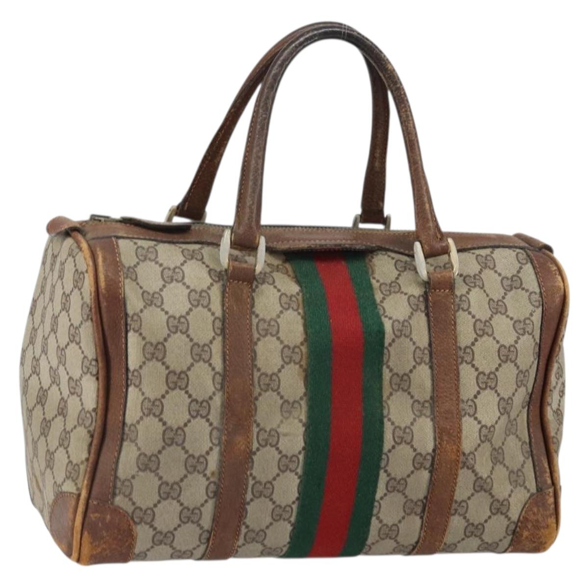 GUCCI GG Supreme Web Sherry Line Hand Bag PVC Beige Auth gh1658