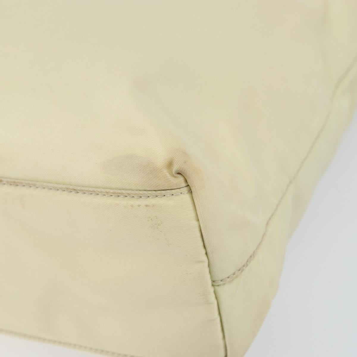 PRADA Tote Bag Nylon Beige Silver Auth gh1662