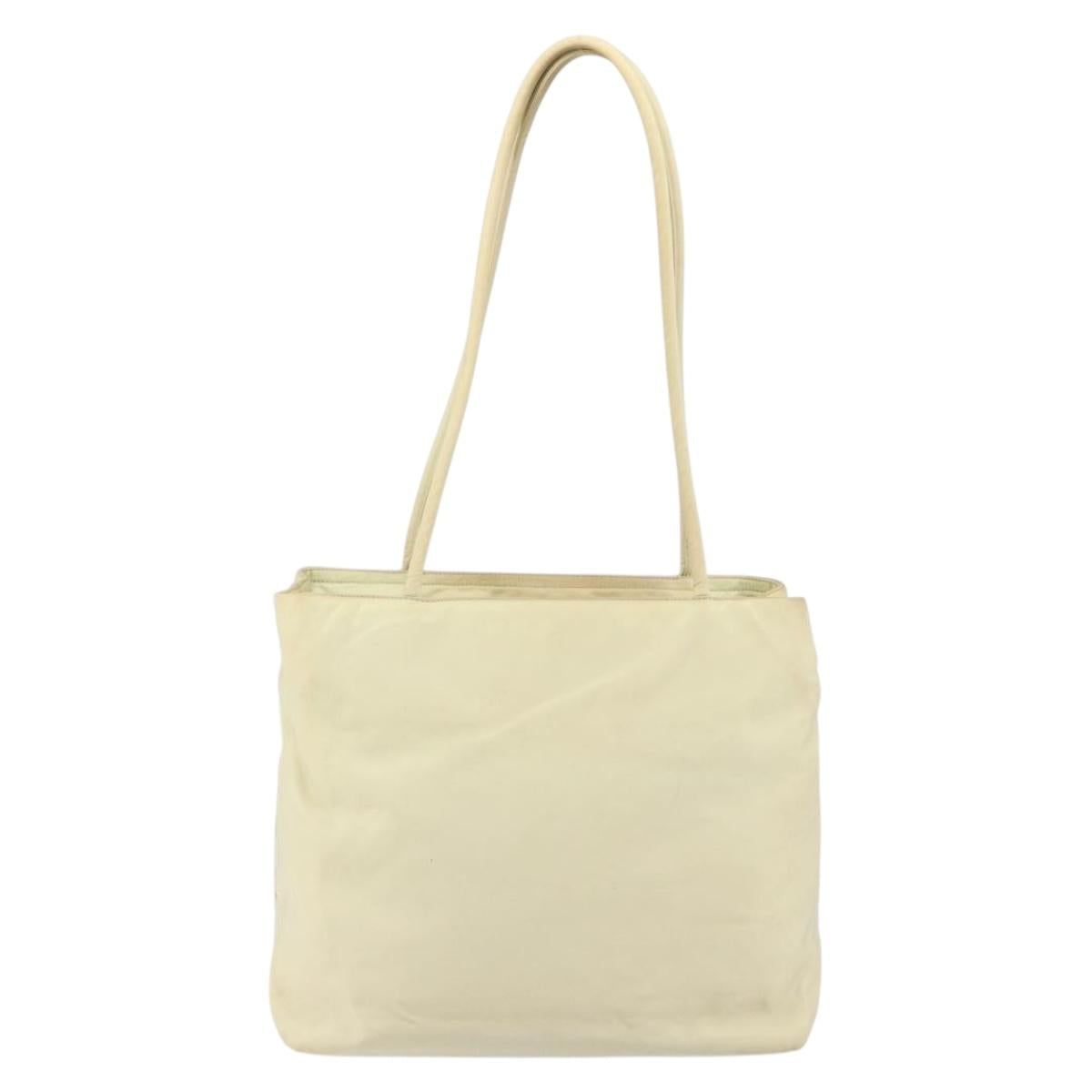 PRADA Tote Bag Nylon Beige Silver Auth gh1662