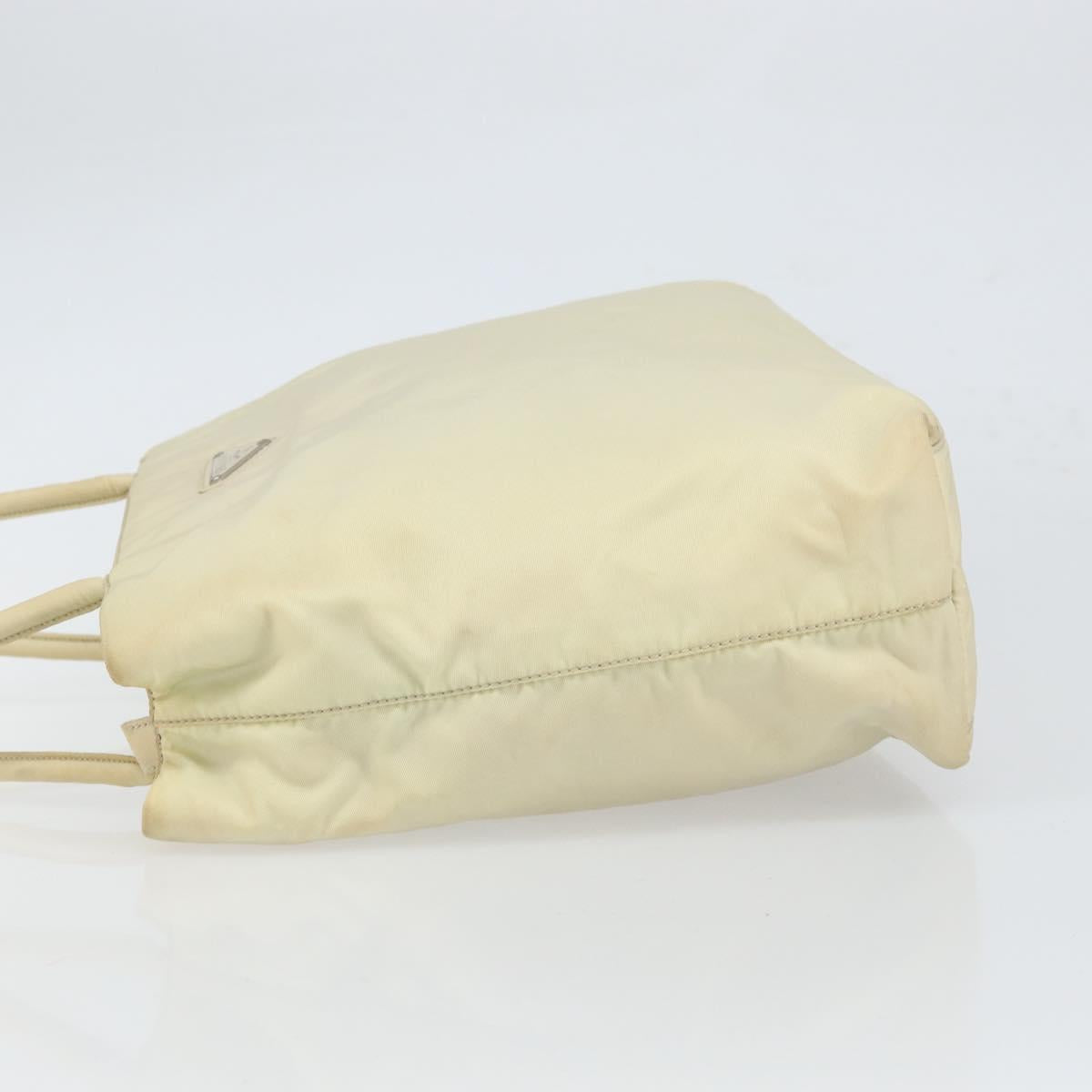 PRADA Tote Bag Nylon Beige Silver Auth gh1662