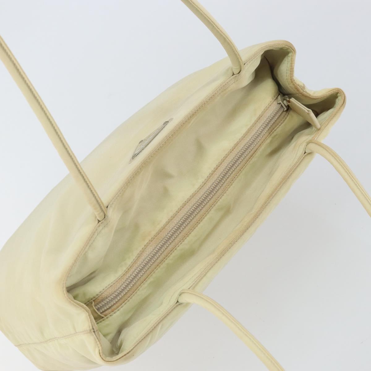 PRADA Tote Bag Nylon Beige Silver Auth gh1662