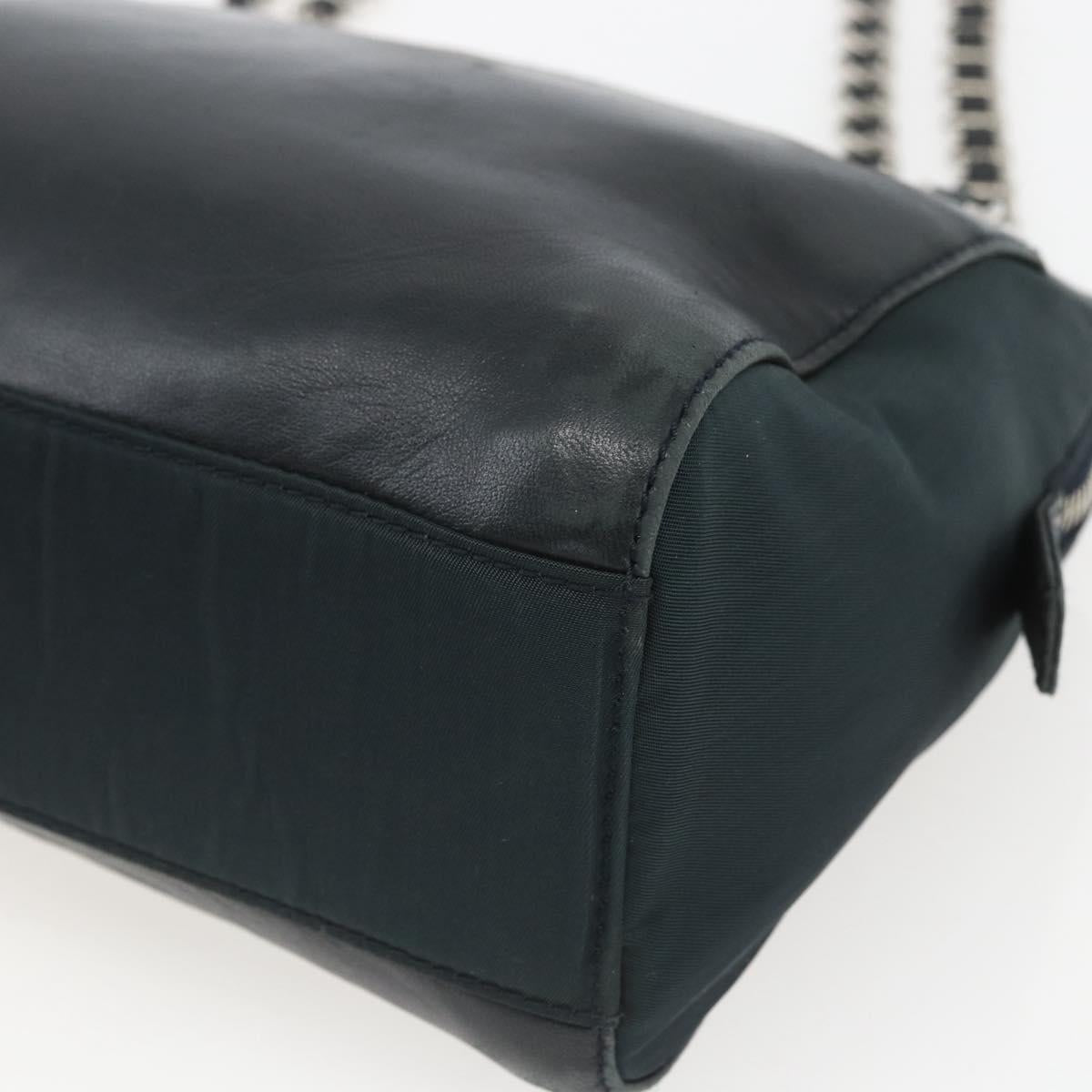 PRADA Chain Shoulder Bag Leather Navy Silver Auth gh1663