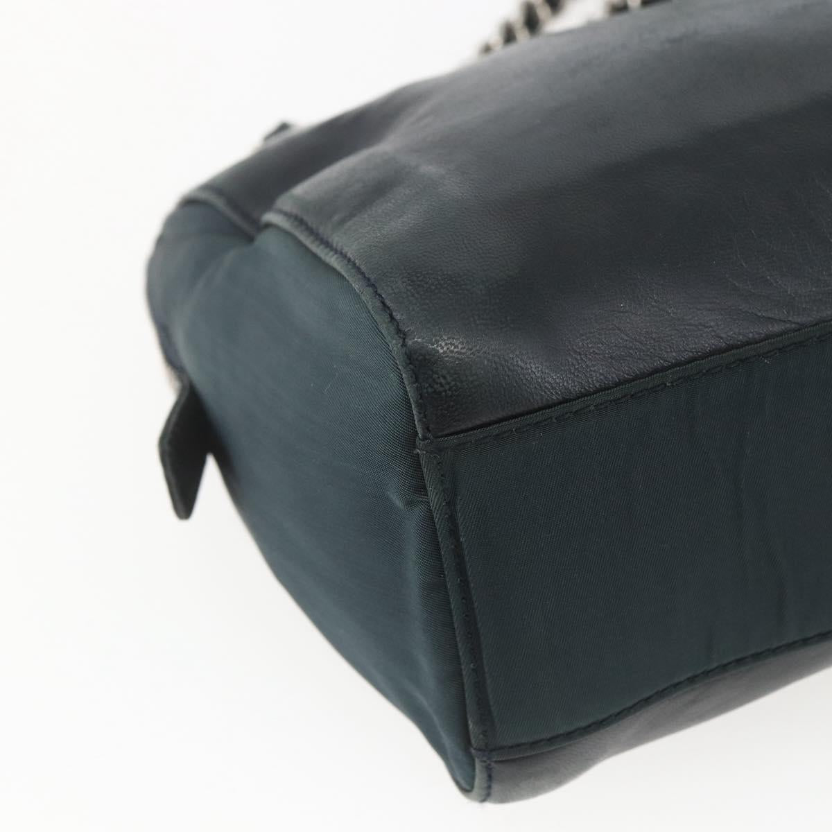 PRADA Chain Shoulder Bag Leather Navy Silver Auth gh1663