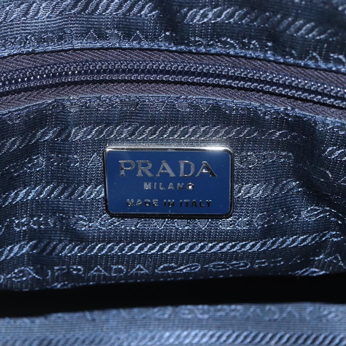 PRADA Chain Shoulder Bag Leather Navy Silver Auth gh1663