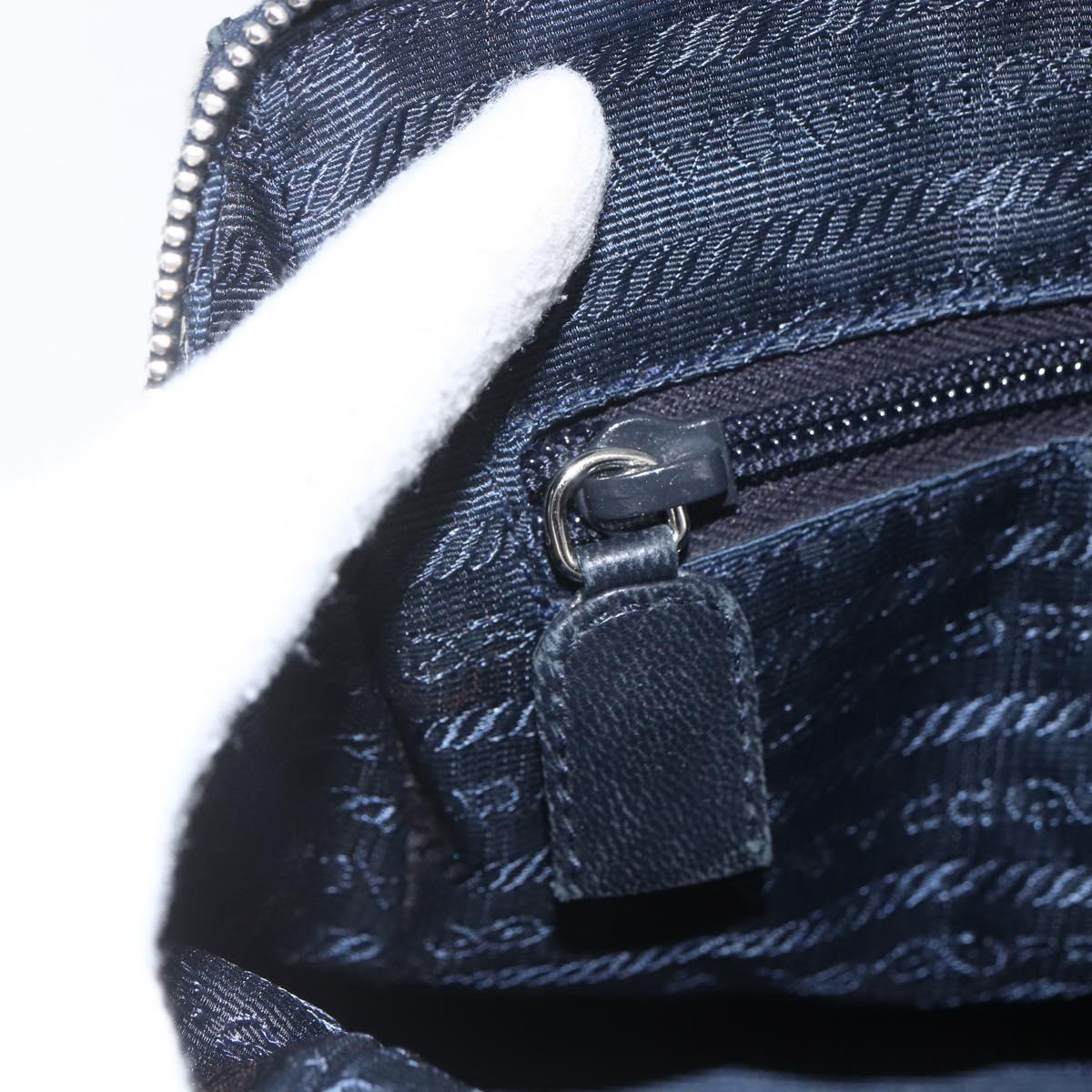 PRADA Chain Shoulder Bag Leather Navy Silver Auth gh1663