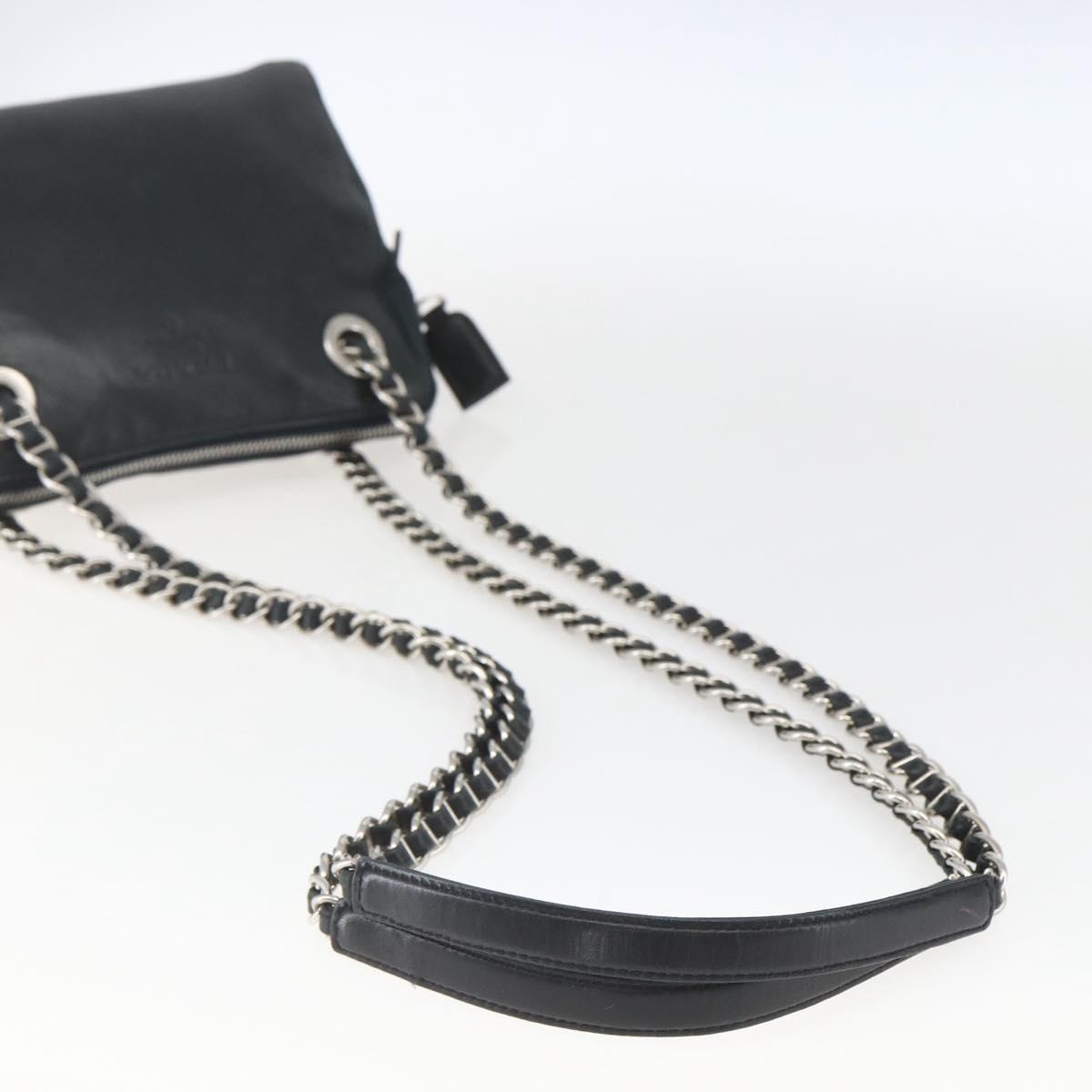 PRADA Chain Shoulder Bag Leather Navy Silver Auth gh1663