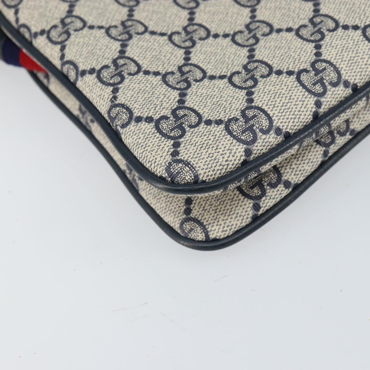 GUCCI GG Supreme Sherry Line Shoulder Bag PVC Navy Gold 904 02 035 Auth gh1666