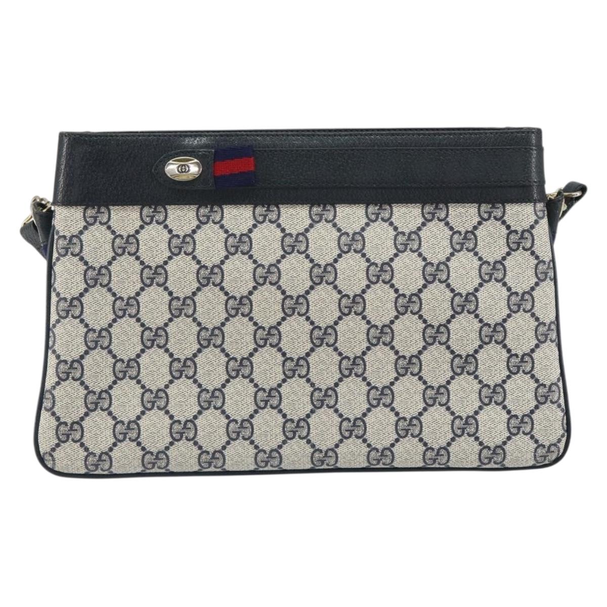 GUCCI GG Supreme Sherry Line Shoulder Bag PVC Navy Gold 904 02 035 Auth gh1666