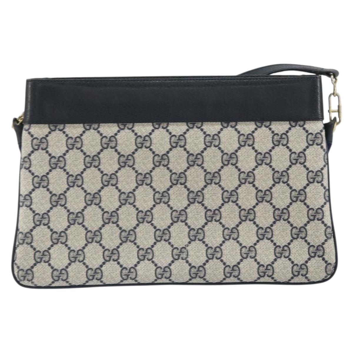 GUCCI GG Supreme Sherry Line Shoulder Bag PVC Navy Gold 904 02 035 Auth gh1666