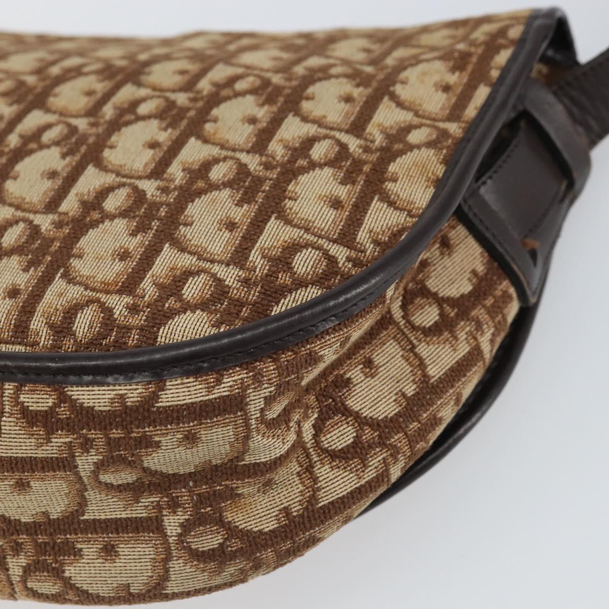 Christian Dior Trotter Canvas Shoulder Bag Brown Gold Auth gh1667