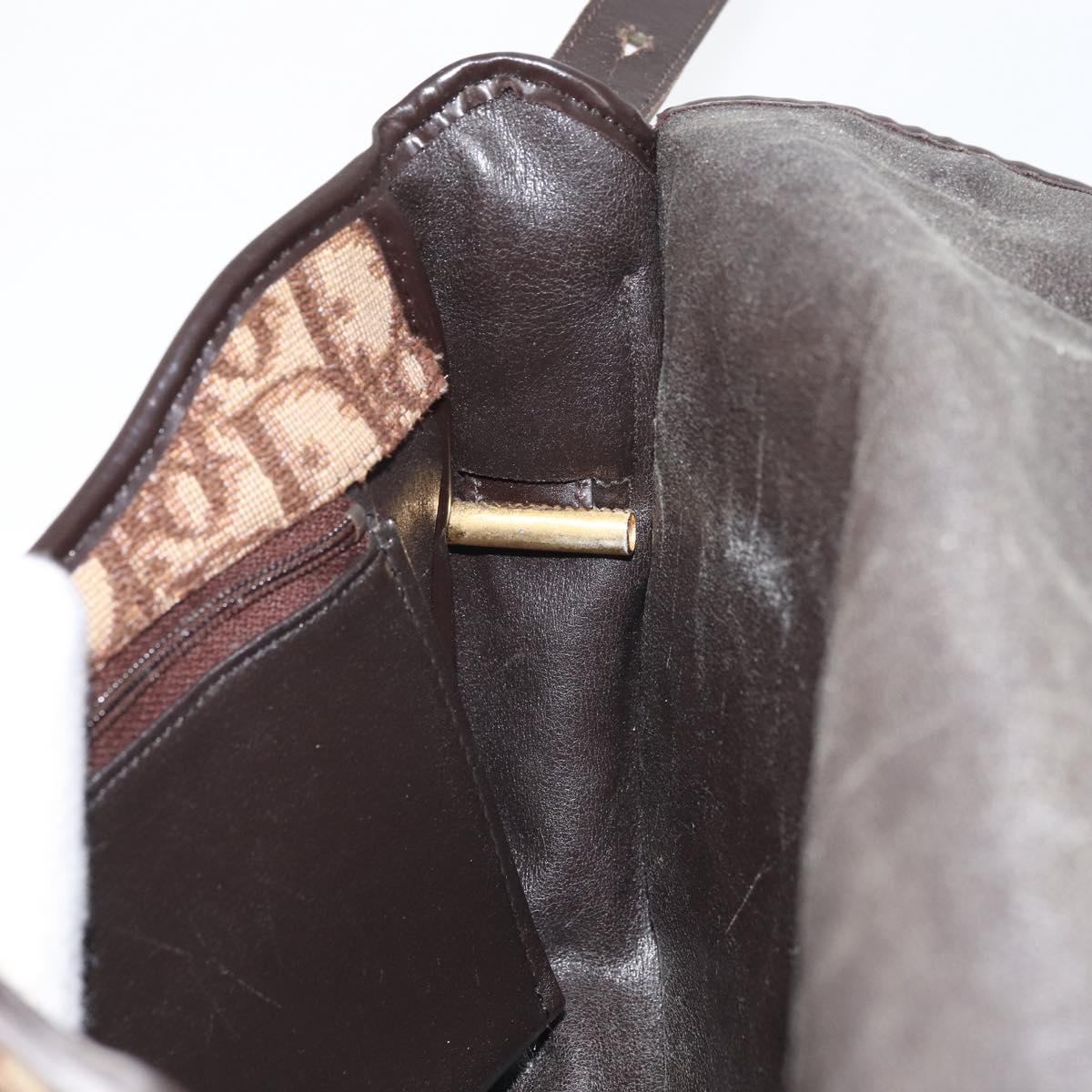 Christian Dior Trotter Canvas Shoulder Bag Brown Gold Auth gh1667