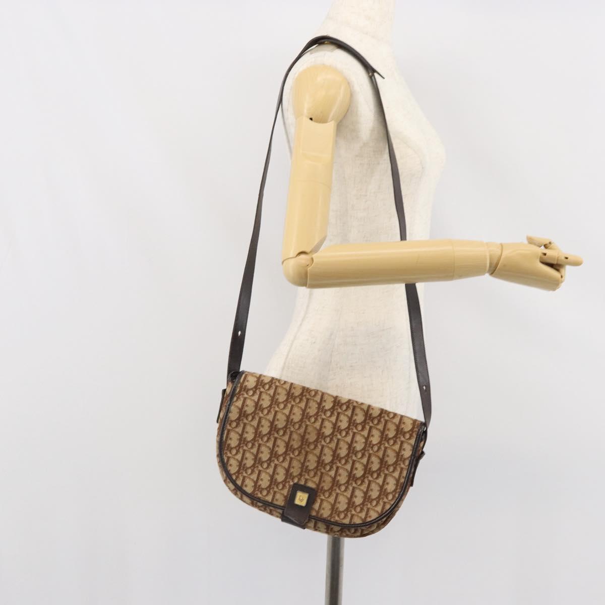 Christian Dior Trotter Canvas Shoulder Bag Brown Gold Auth gh1667