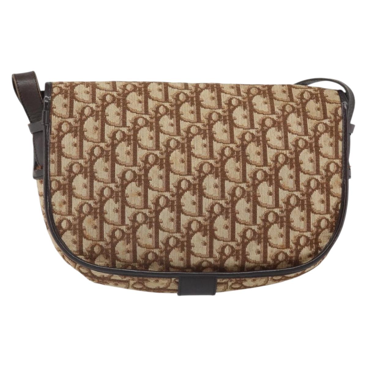Christian Dior Trotter Canvas Shoulder Bag Brown Gold Auth gh1667
